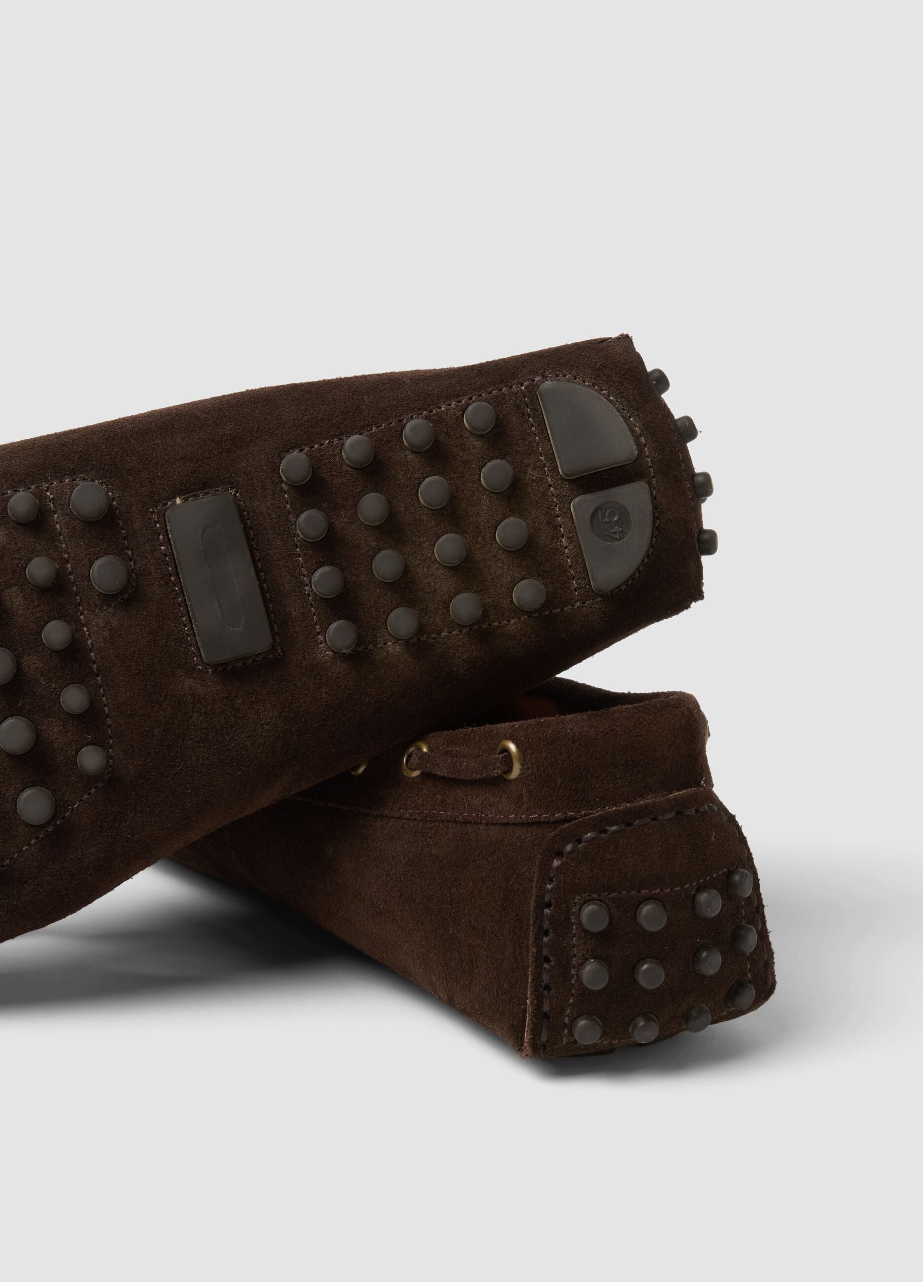 Brown genuine leather moccasins with non-slip sole
