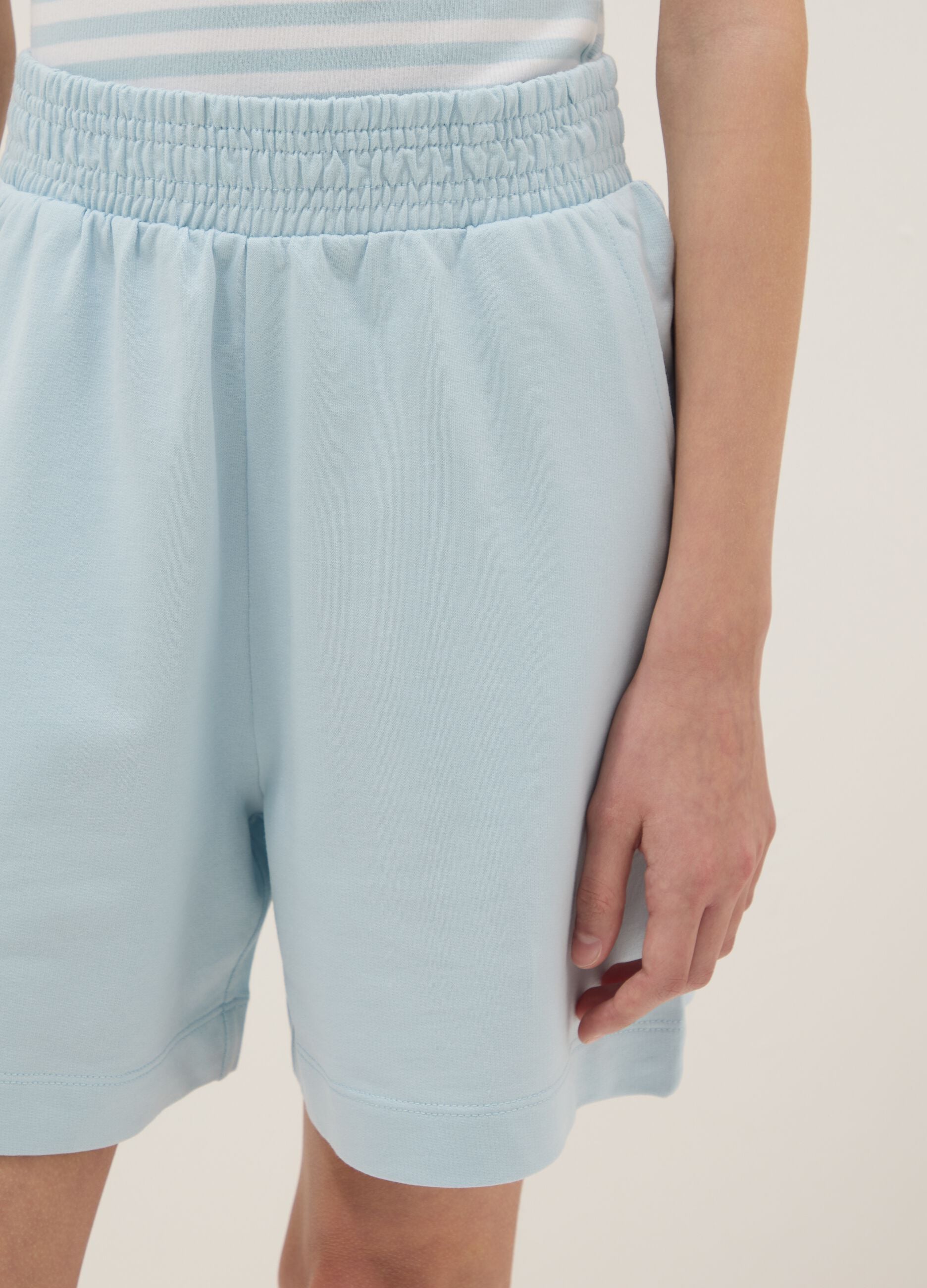 Girls' blue pure cotton oversized fit shorts