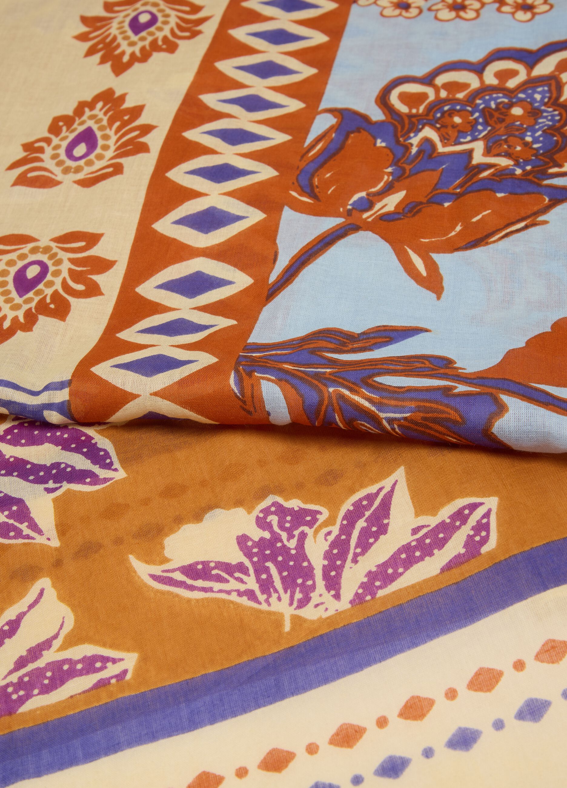 Multicolour pure cotton floral-print scarf