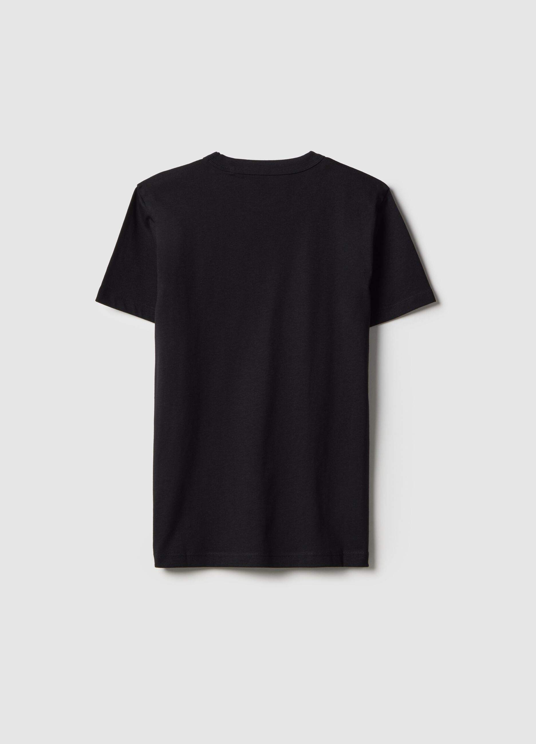 Boy's black crew neck T-shirt in pure cotton, over fit