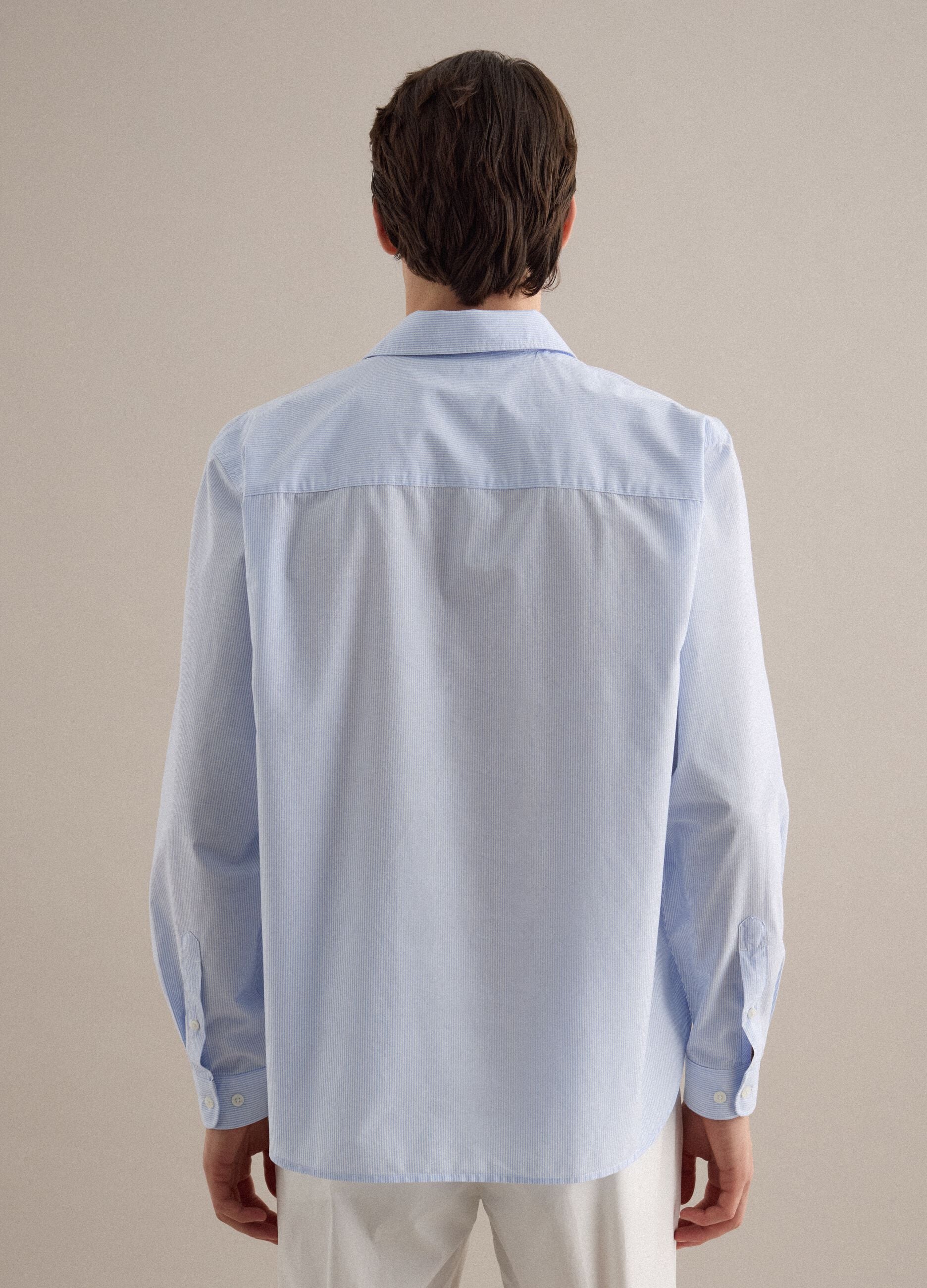 Short-sleeved pure cotton multicoloured striped shirt regular fit