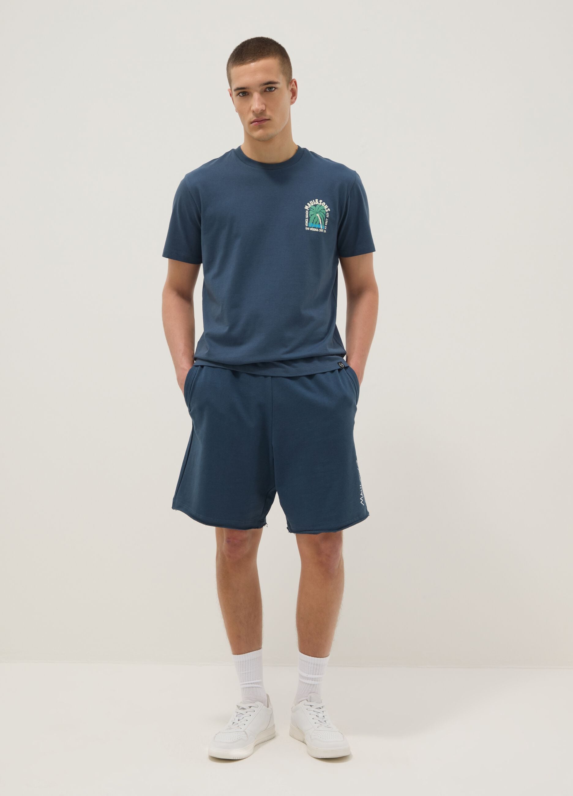 Blue short-sleeve pure cotton T-shirt