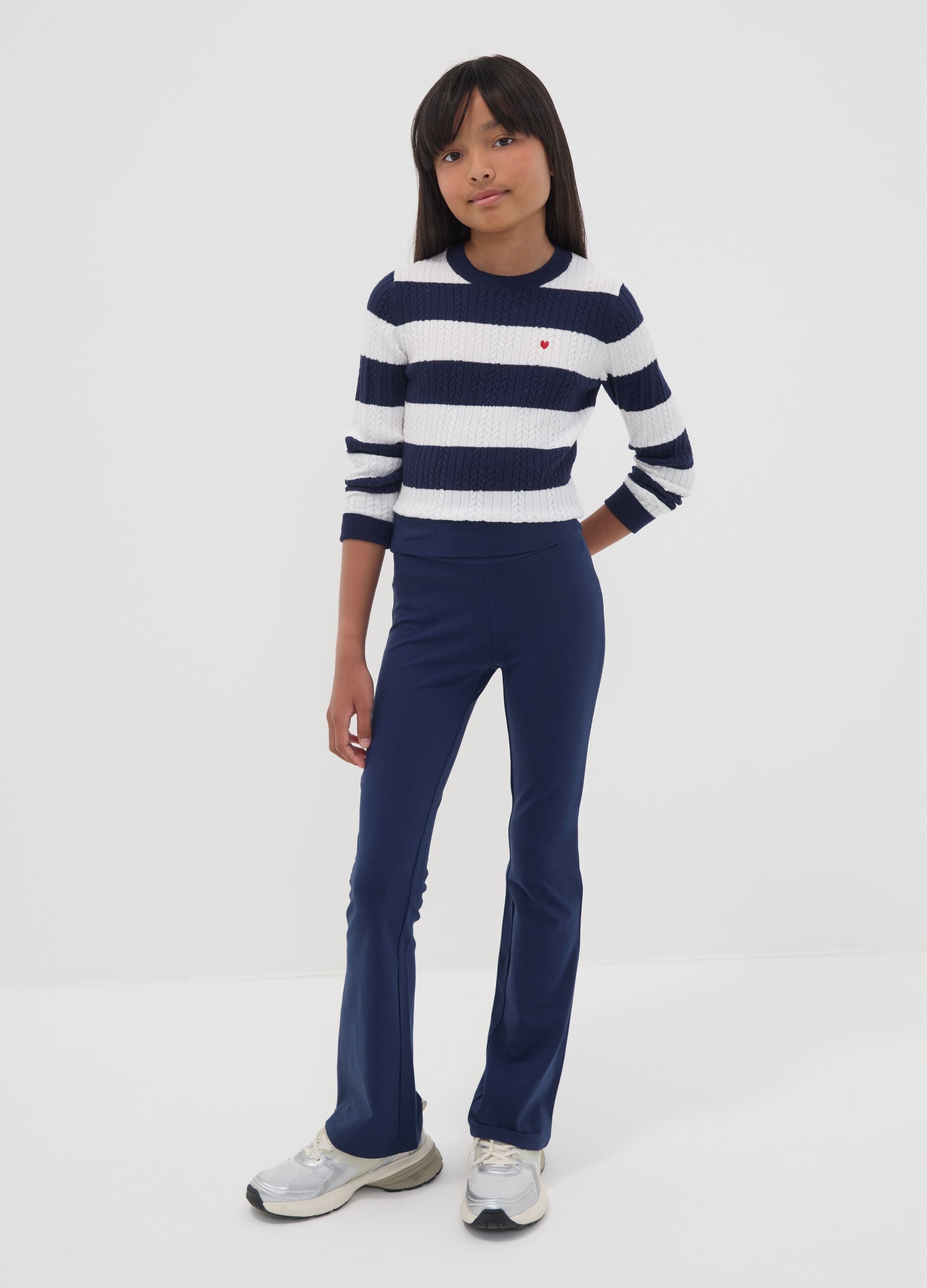 Blue flared leggings in stretch organic cotton for girls