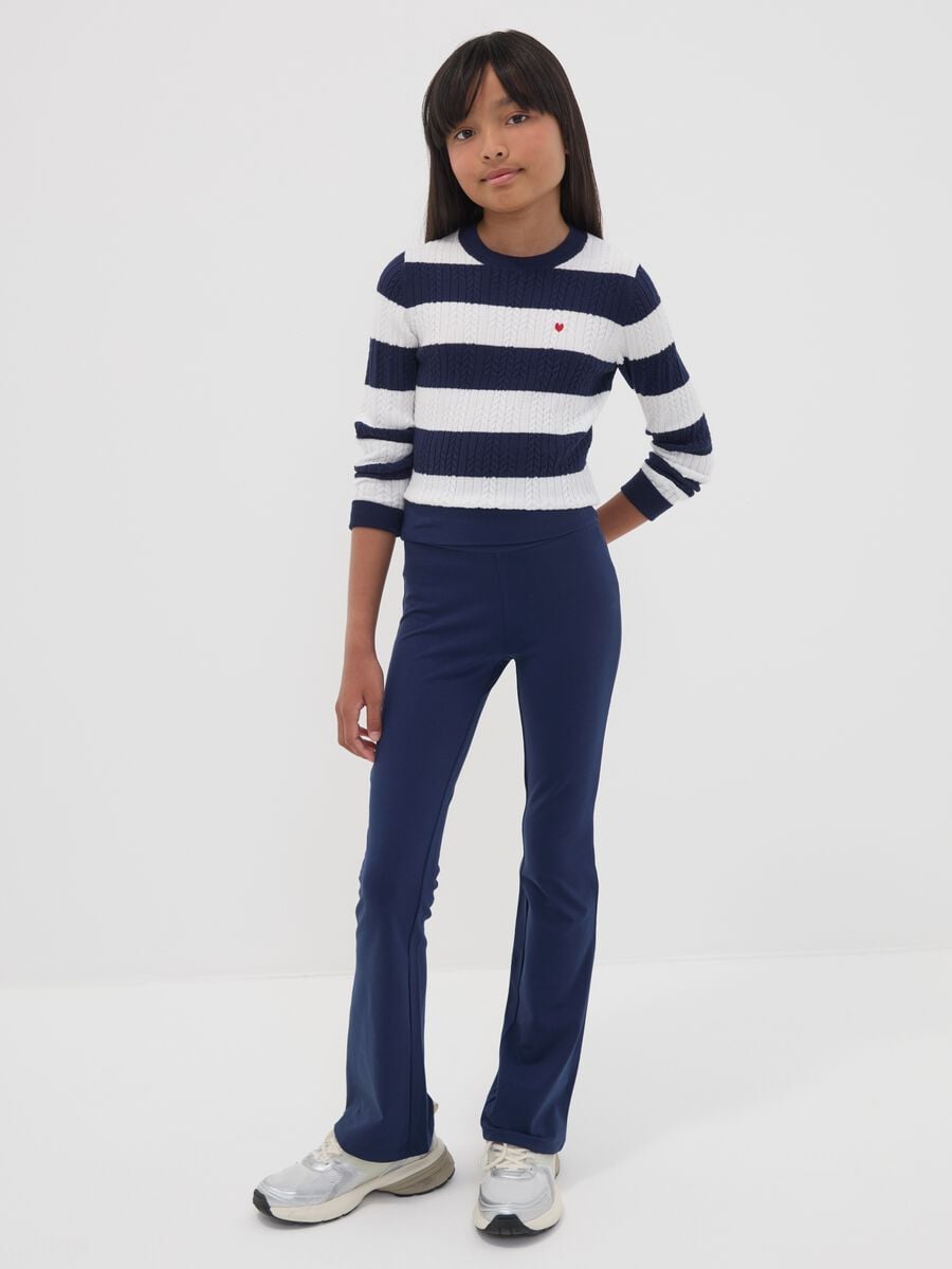 Blue flared leggings in stretch organic cotton for girls_0