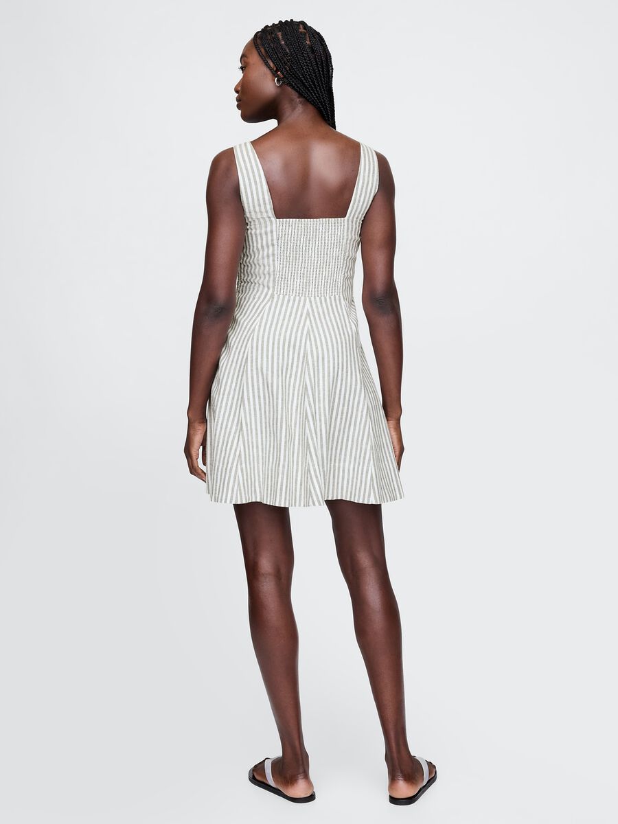 White and grey striped dress in linen and viscose_3