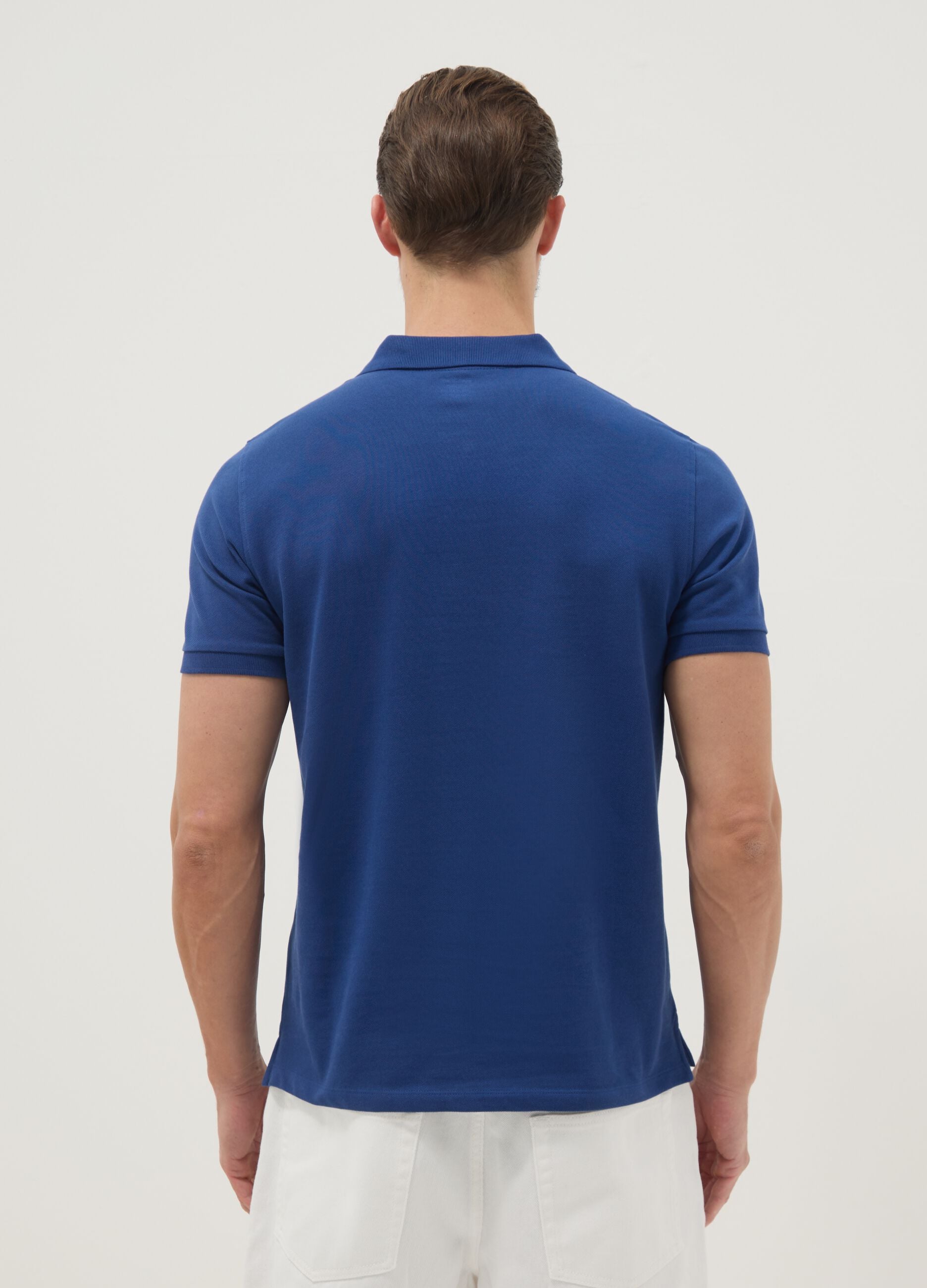 Regular fit short sleeve polo shirt in pure blue cotton