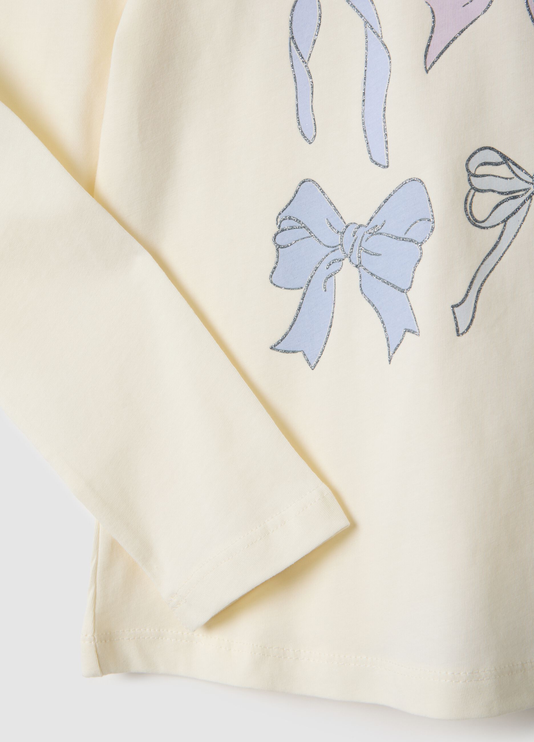 Girls' beige pure cotton t-shirt with bows