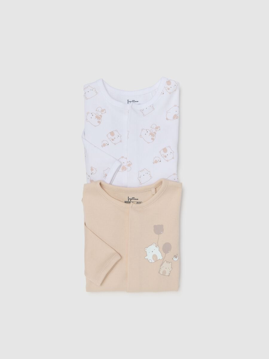Multi-coloured pure cotton baby sleepsuits twin pack_2