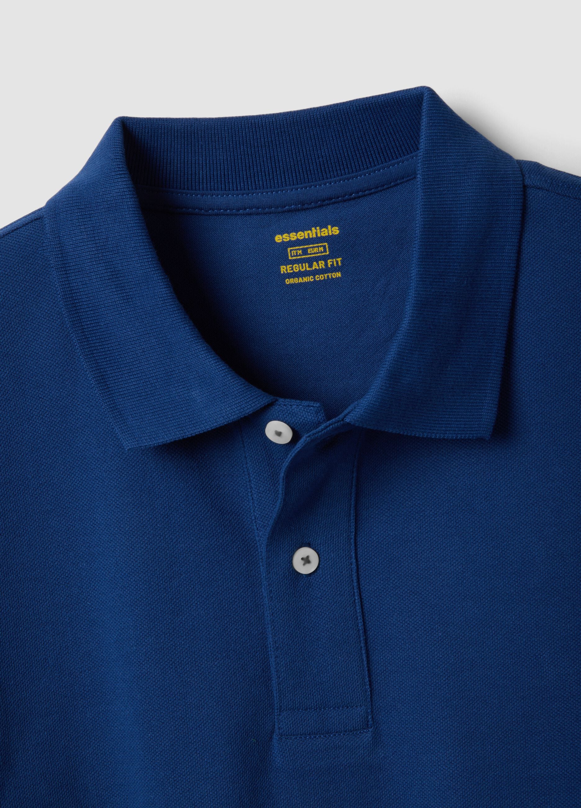 Regular fit short sleeve polo shirt in pure blue cotton