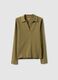 Green long-sleeve polo with V-neck in pure cotton regular fit_4