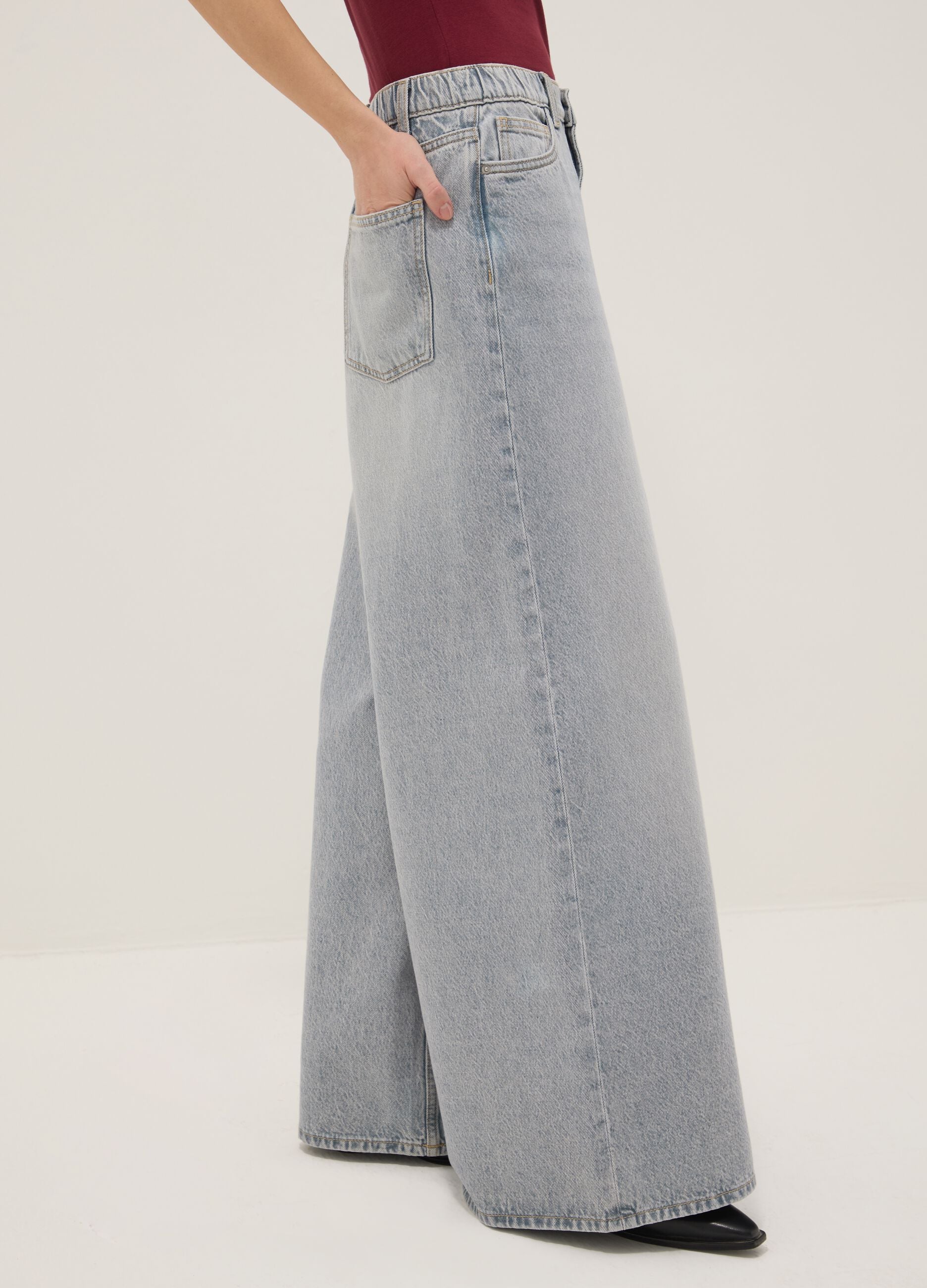 Pure grey denim cotton wide leg jeans