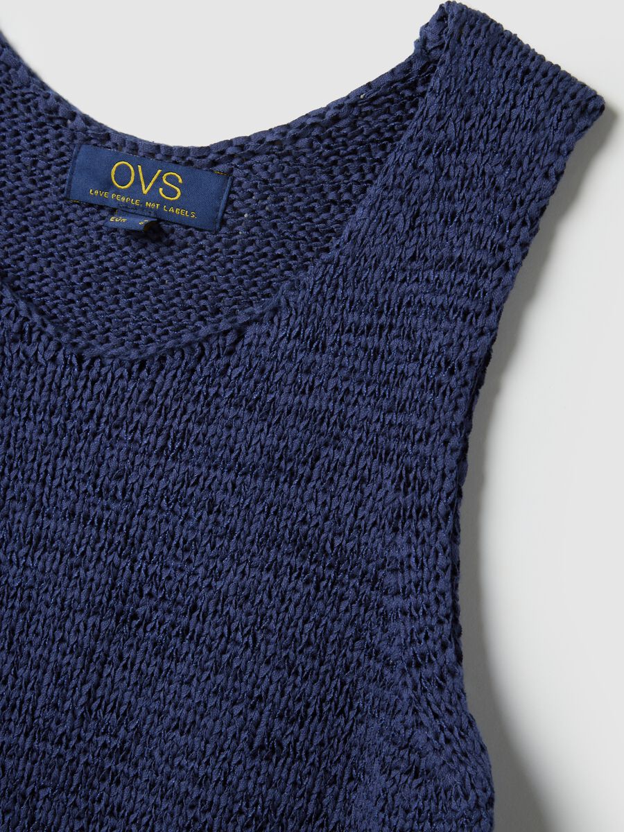 Blue Cotton Blend Regular Fit Tank Top_5