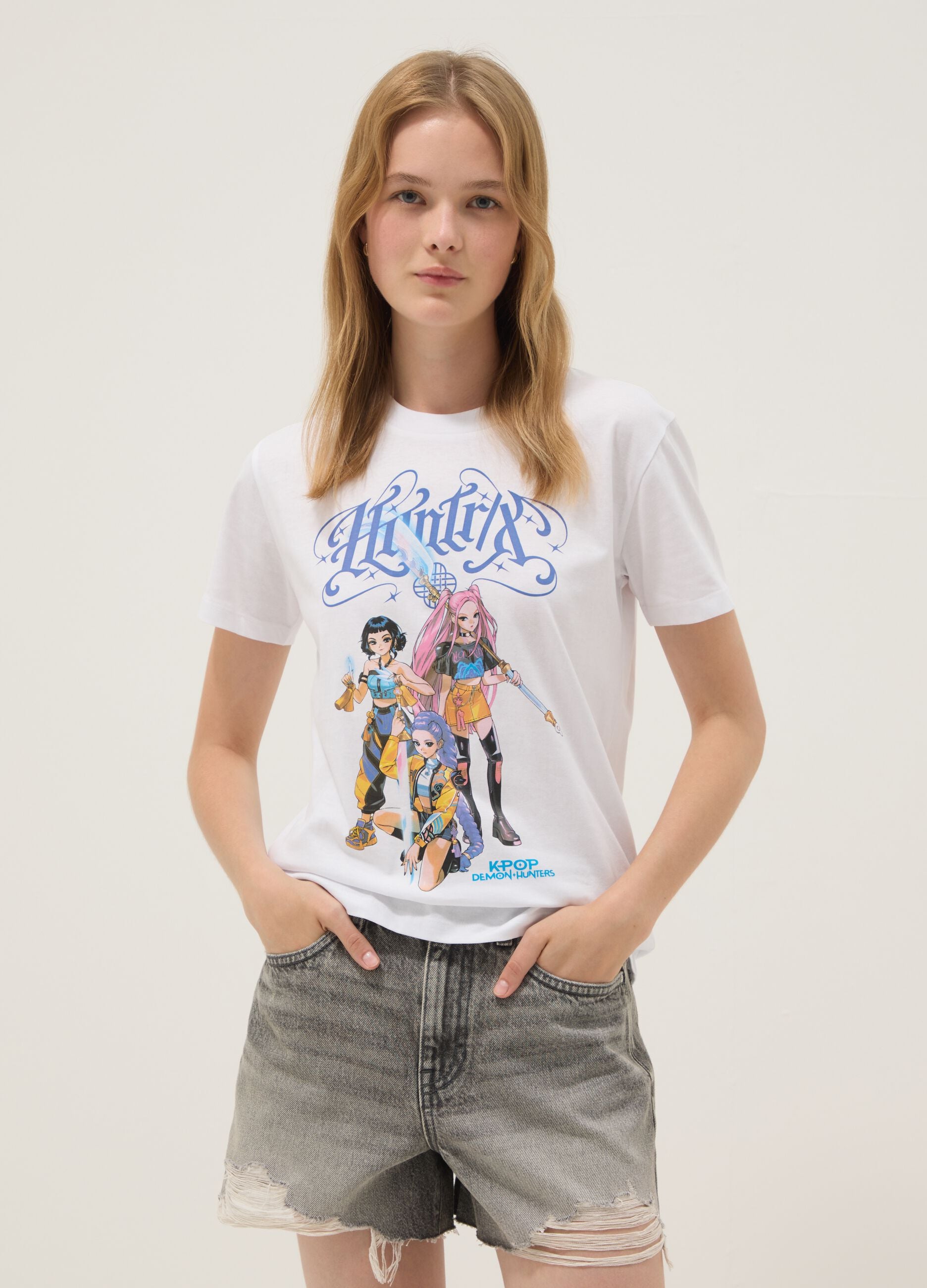 White pure cotton T-shirt regular fit with print