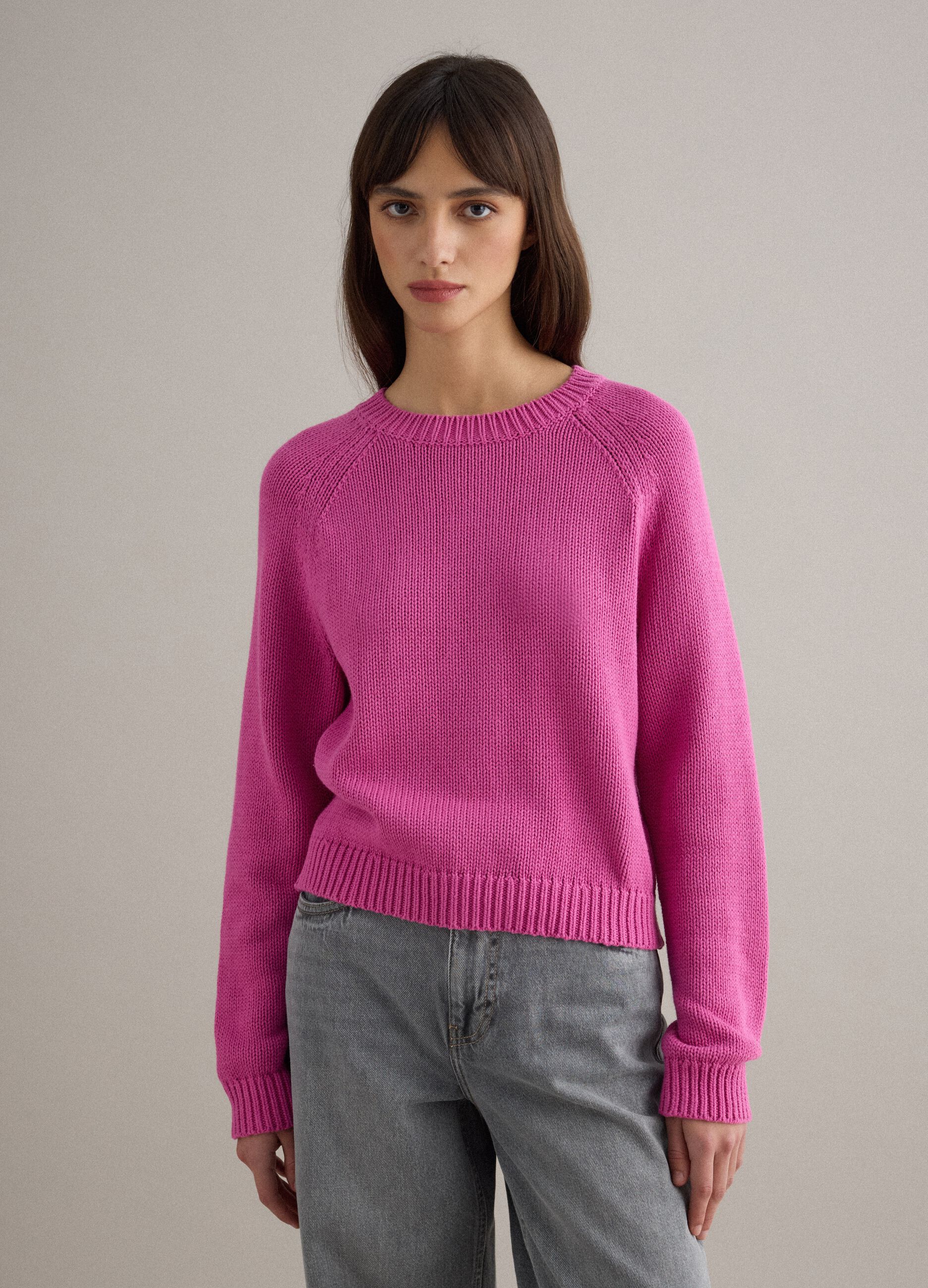 Pink crew neck jumper in pure cotton regular fit
