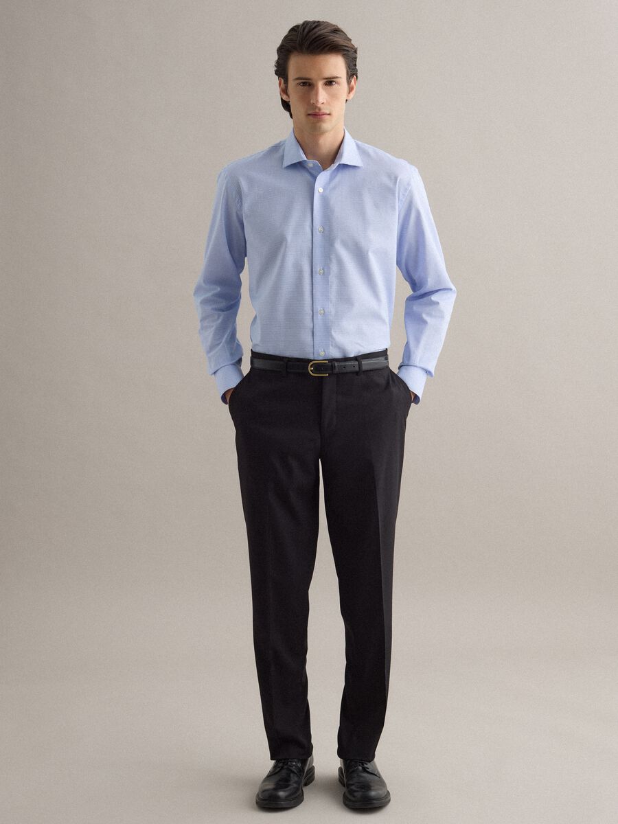 Camicia in puro cotone a quadri bianca e azzurra regular fit easy iron_2