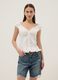 White stretch cotton blouse with buttons and ruffles, regular fit_1