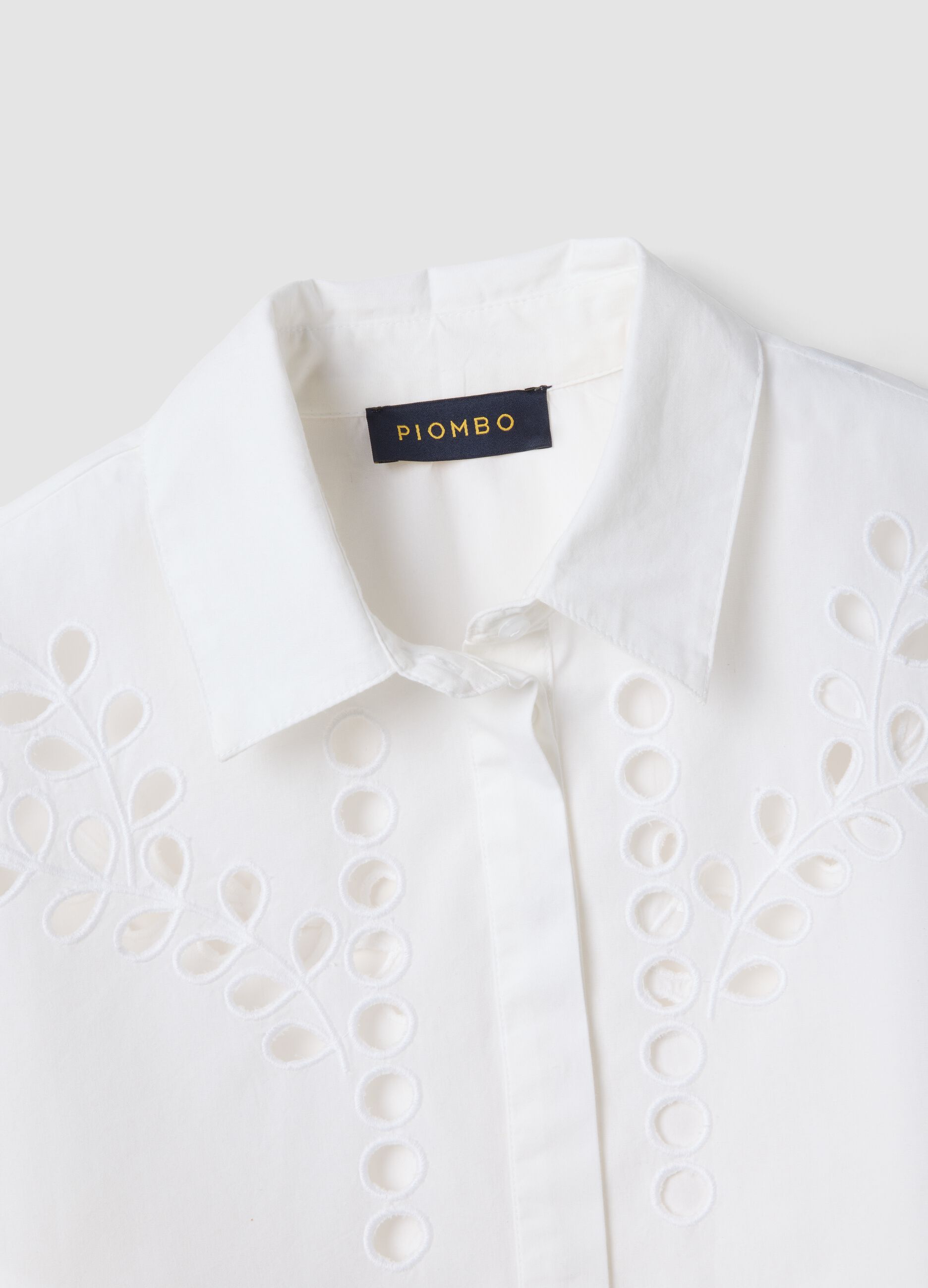 White pure cotton shirt with broderie anglaise detailing
