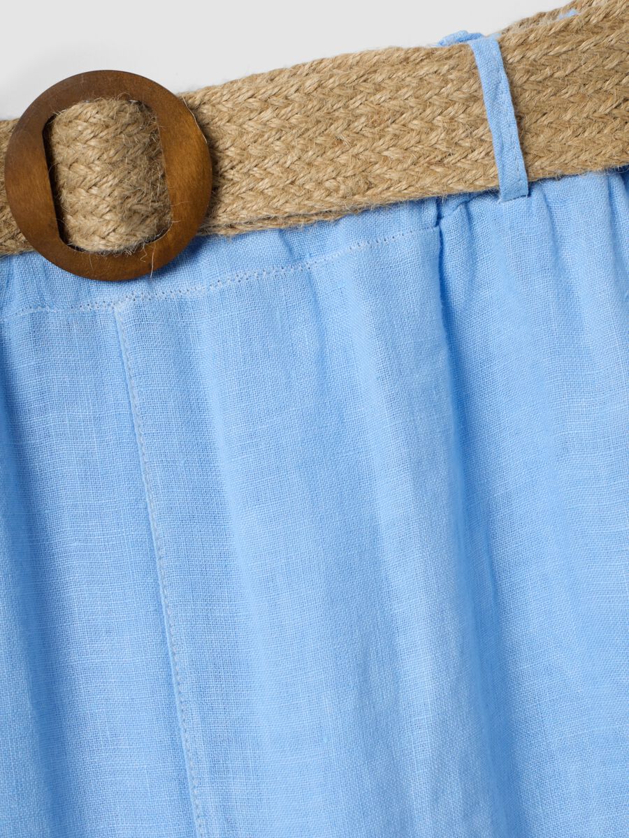 Sky-blue pure linen wide-leg trousers with elasticated waist_5