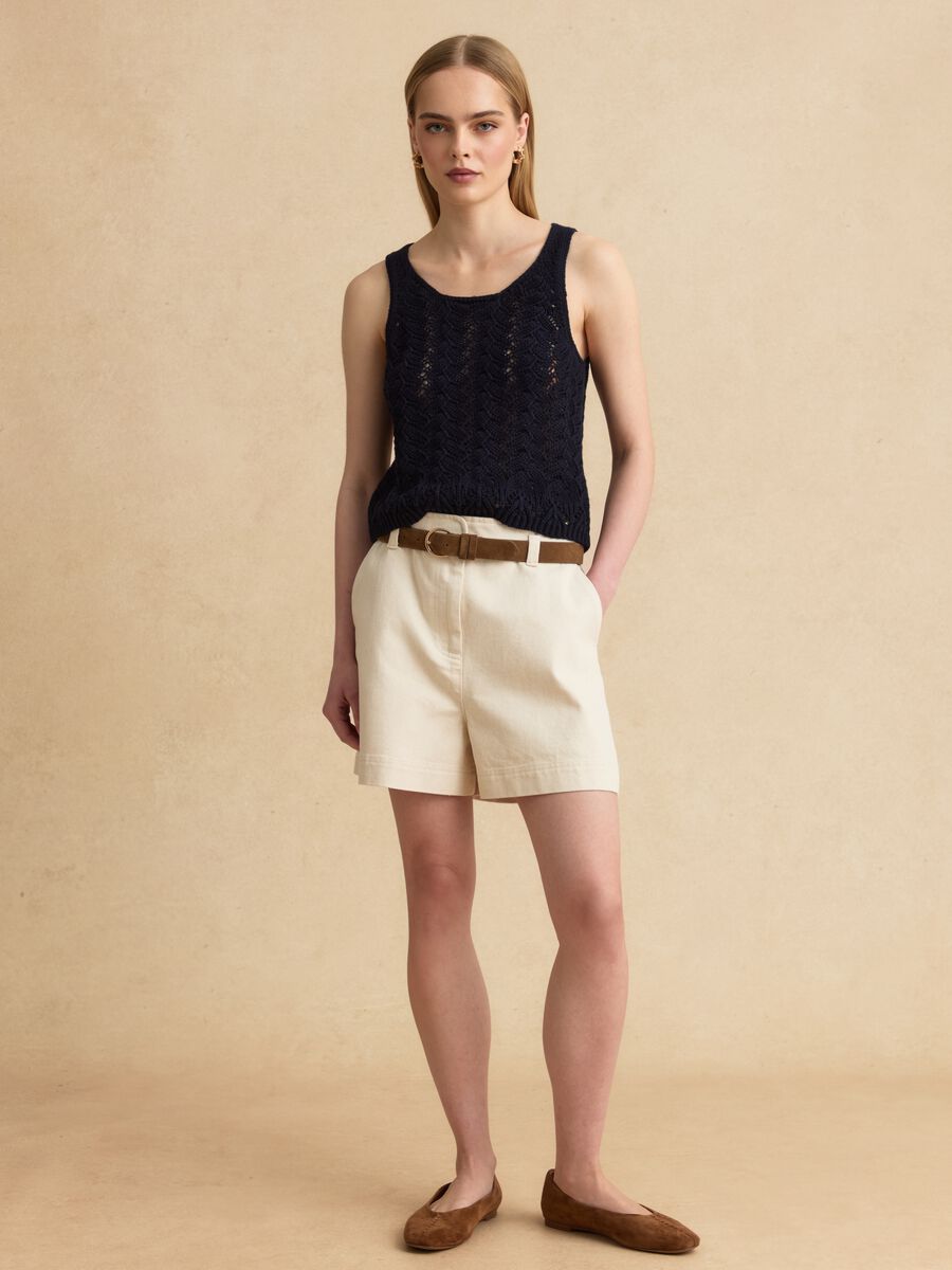 Blue pure-cotton crochet tank top_1