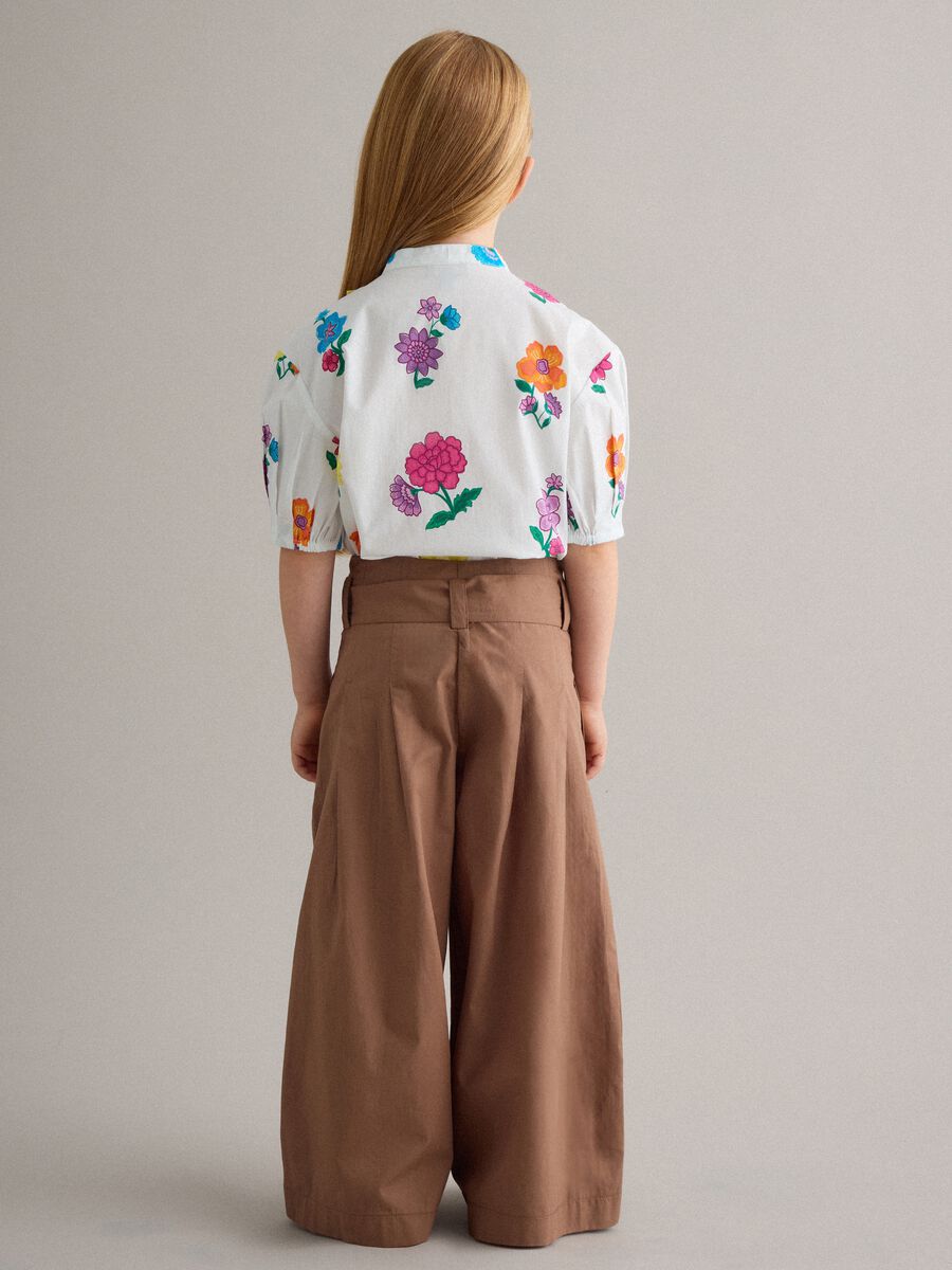 Girls' Brown Pure Cotton Wide Leg Trousers with Bow_1