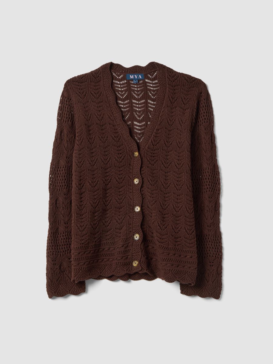 Brown pure cotton cardigan regular fit with lace pattern_4