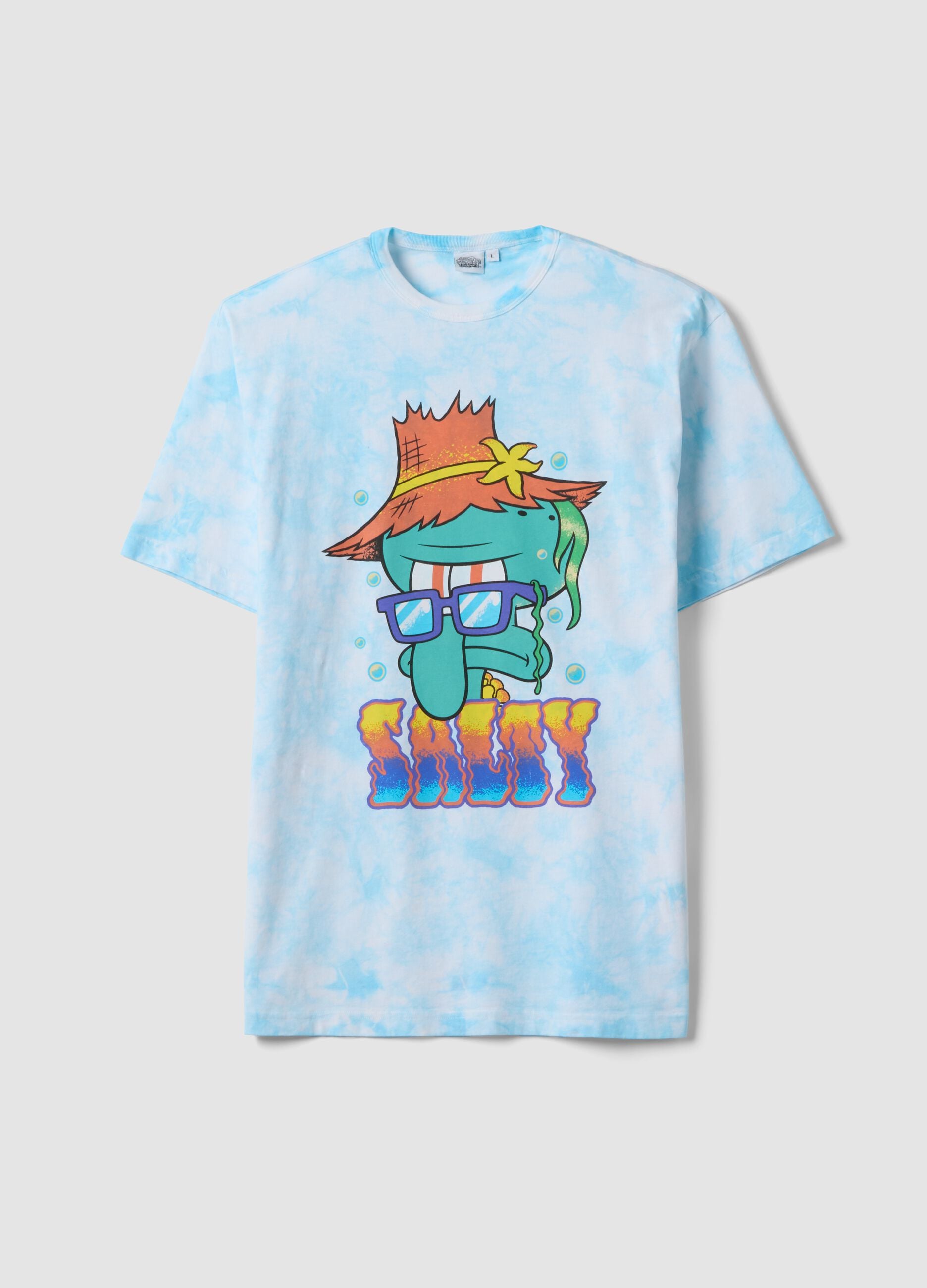 Regular fit sky blue pure cotton T-shirt with Squidward print