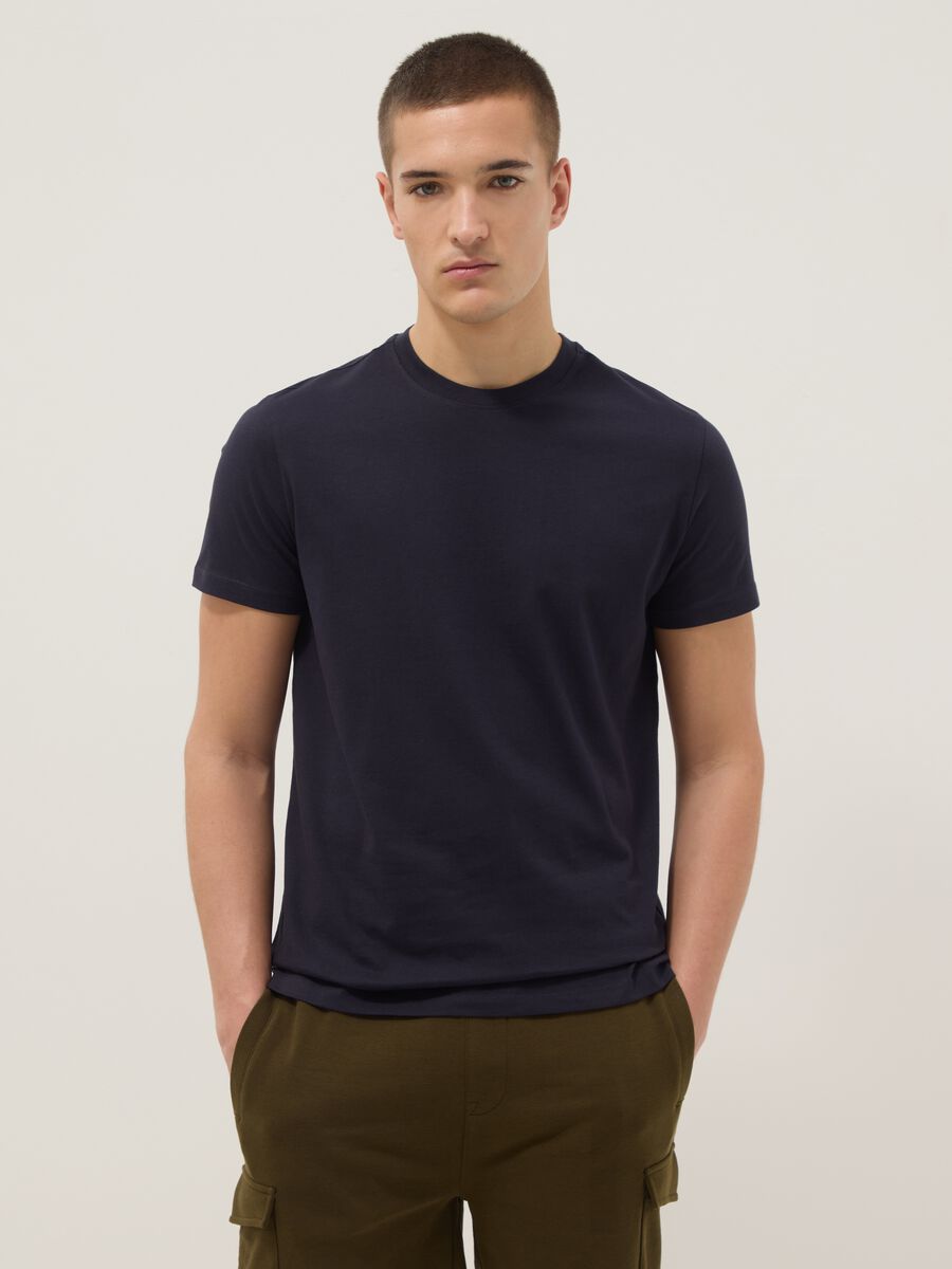 Blue pure cotton short-sleeve T-shirt_0