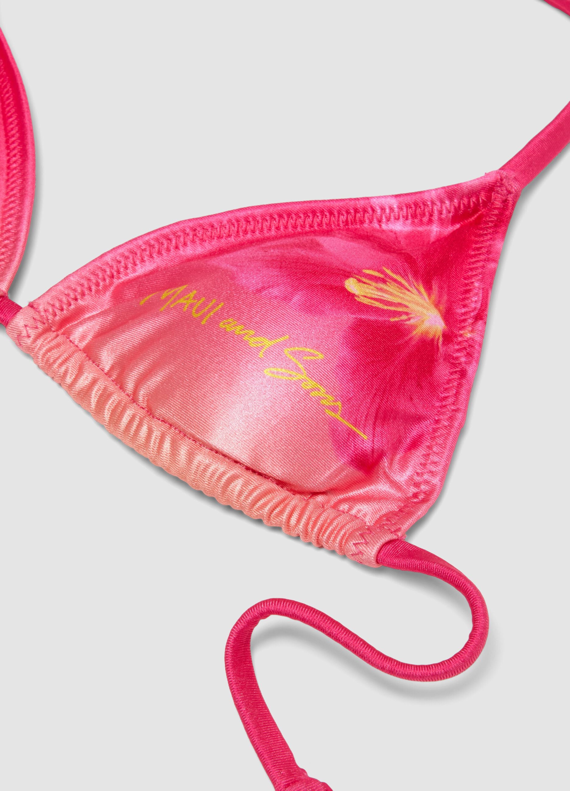 Girls&rsquo; pink floral triangle bikini in stretchy fabric