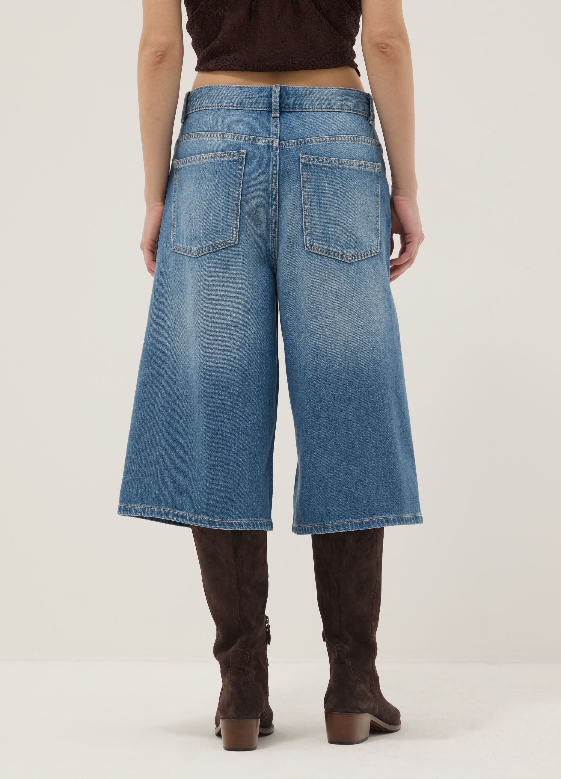 Blue denim pure cotton baggy shorts