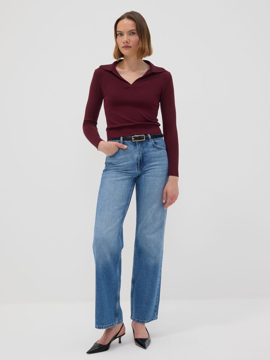 Red viscose-blend polo-collar top, regular fit_2