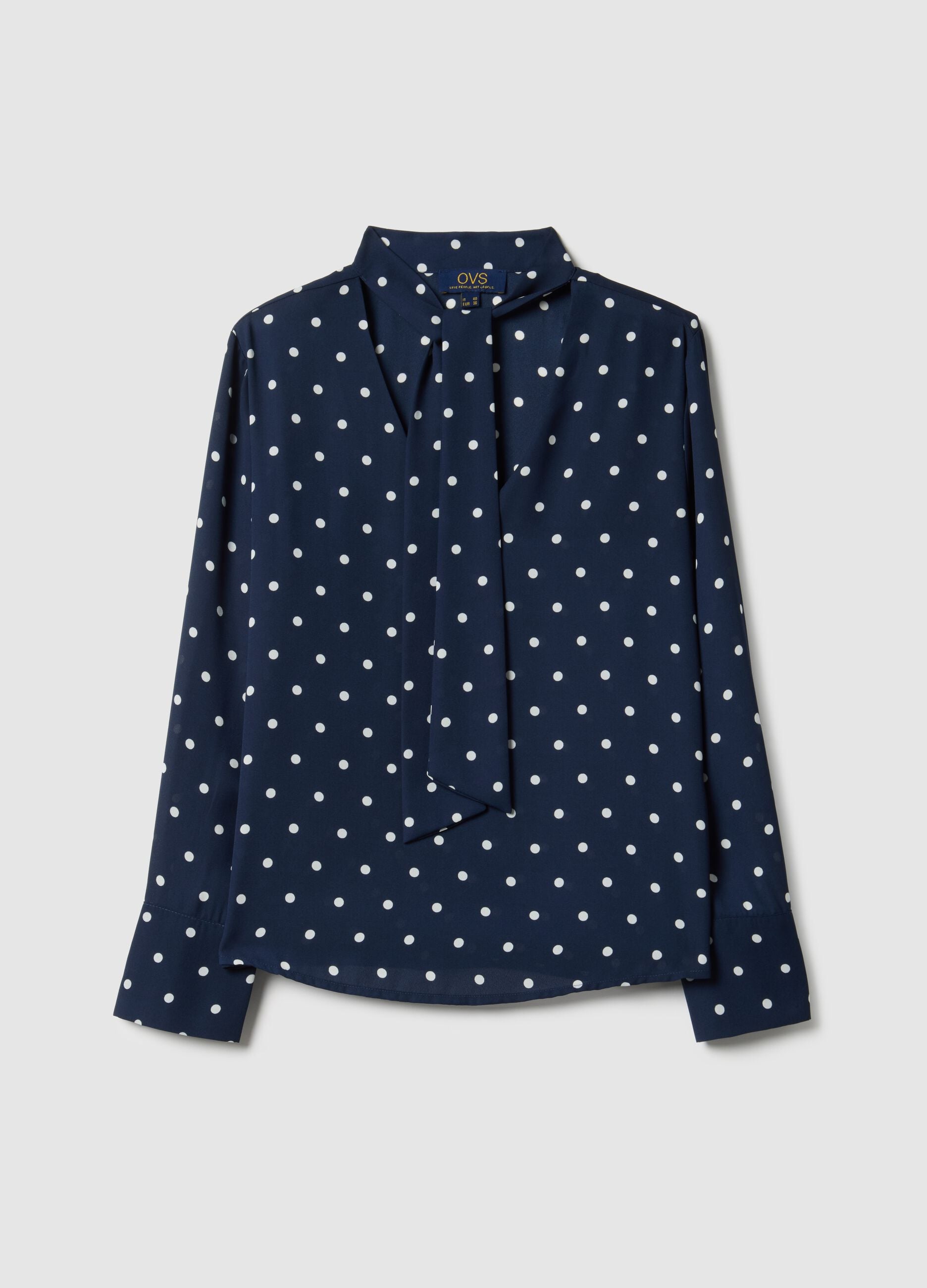 Blue Polka Dot Crepe Blouse