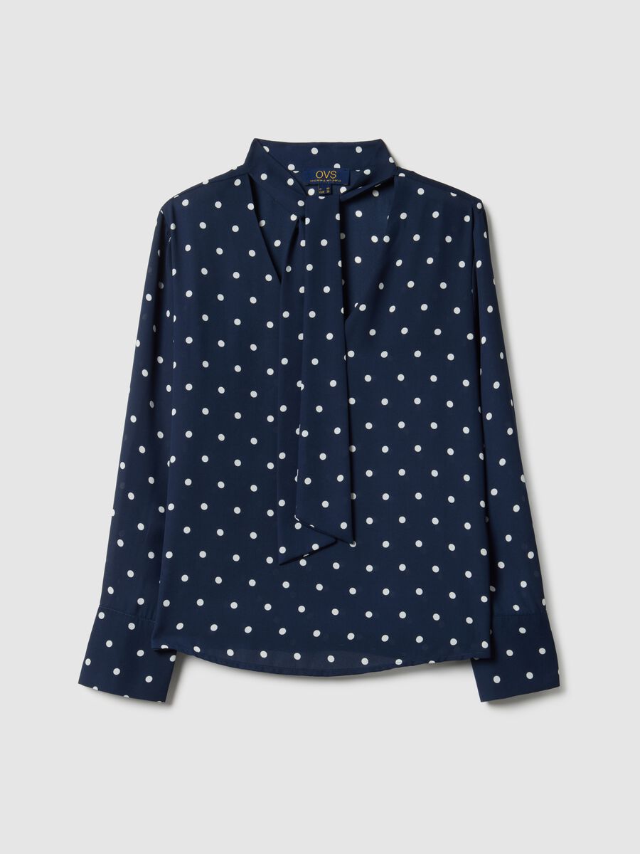 Blue Polka Dot Crepe Blouse_4