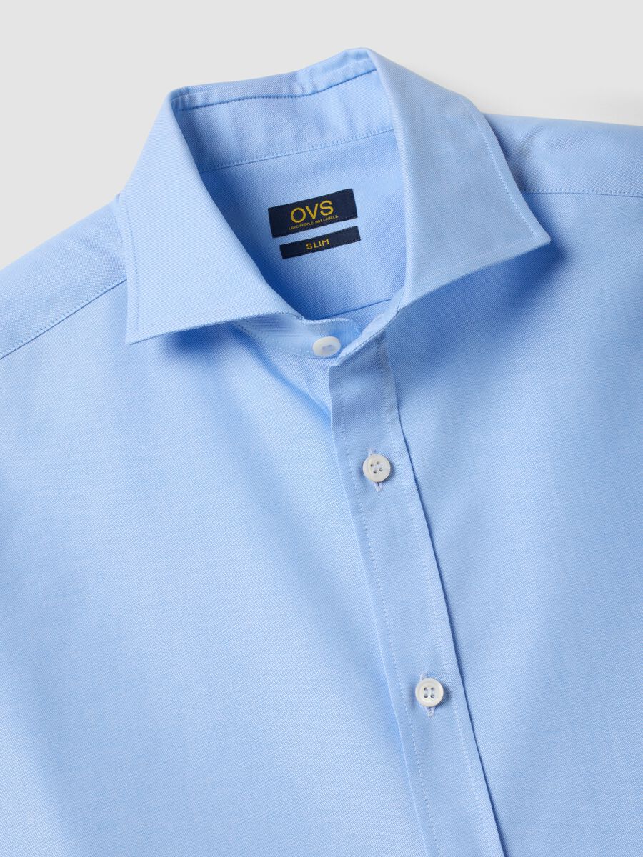 Light blue pure cotton Oxford shirt with cutaway collar, slim fit_2