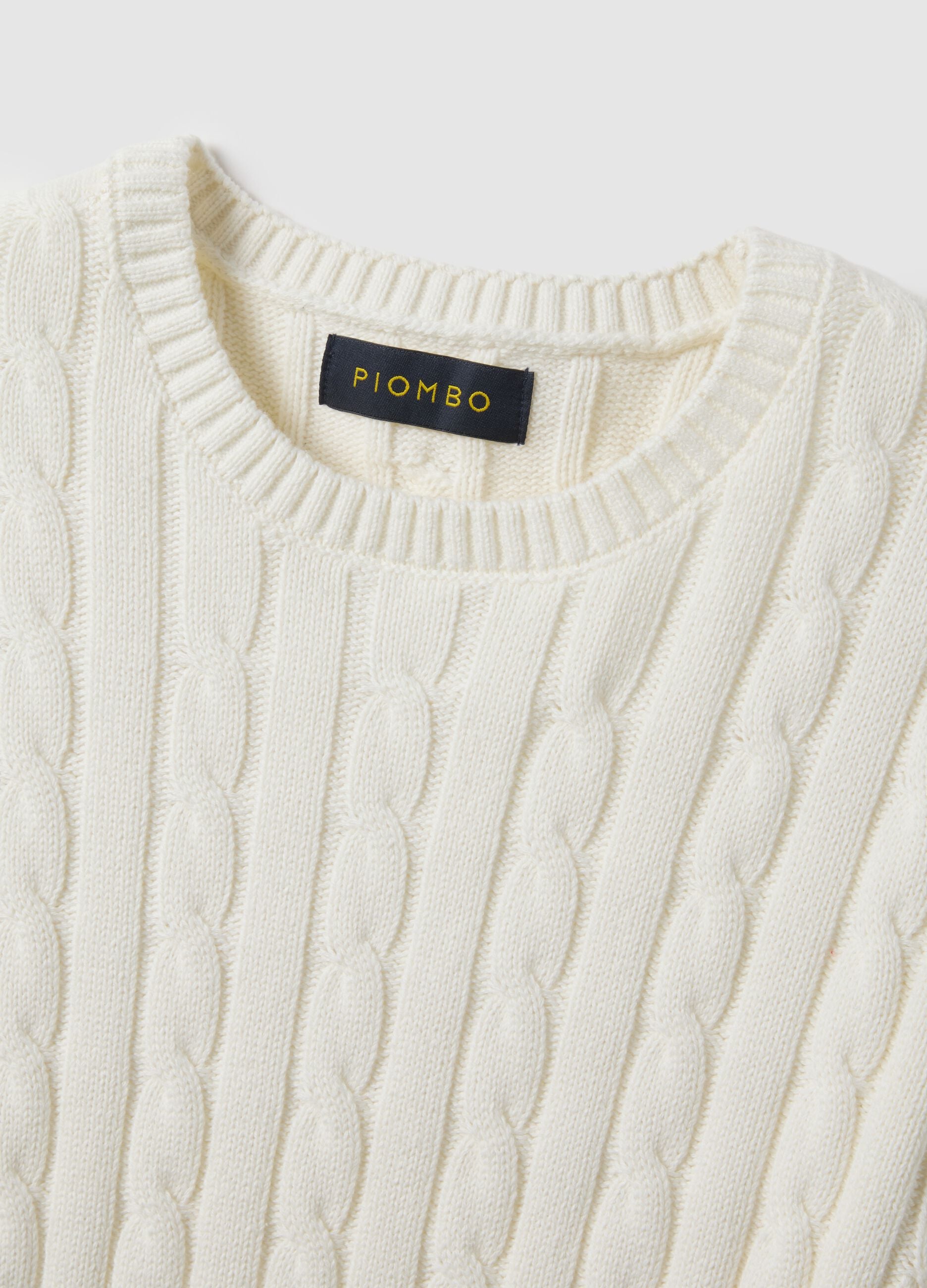 White pure cotton regular fit cable-knit sweater