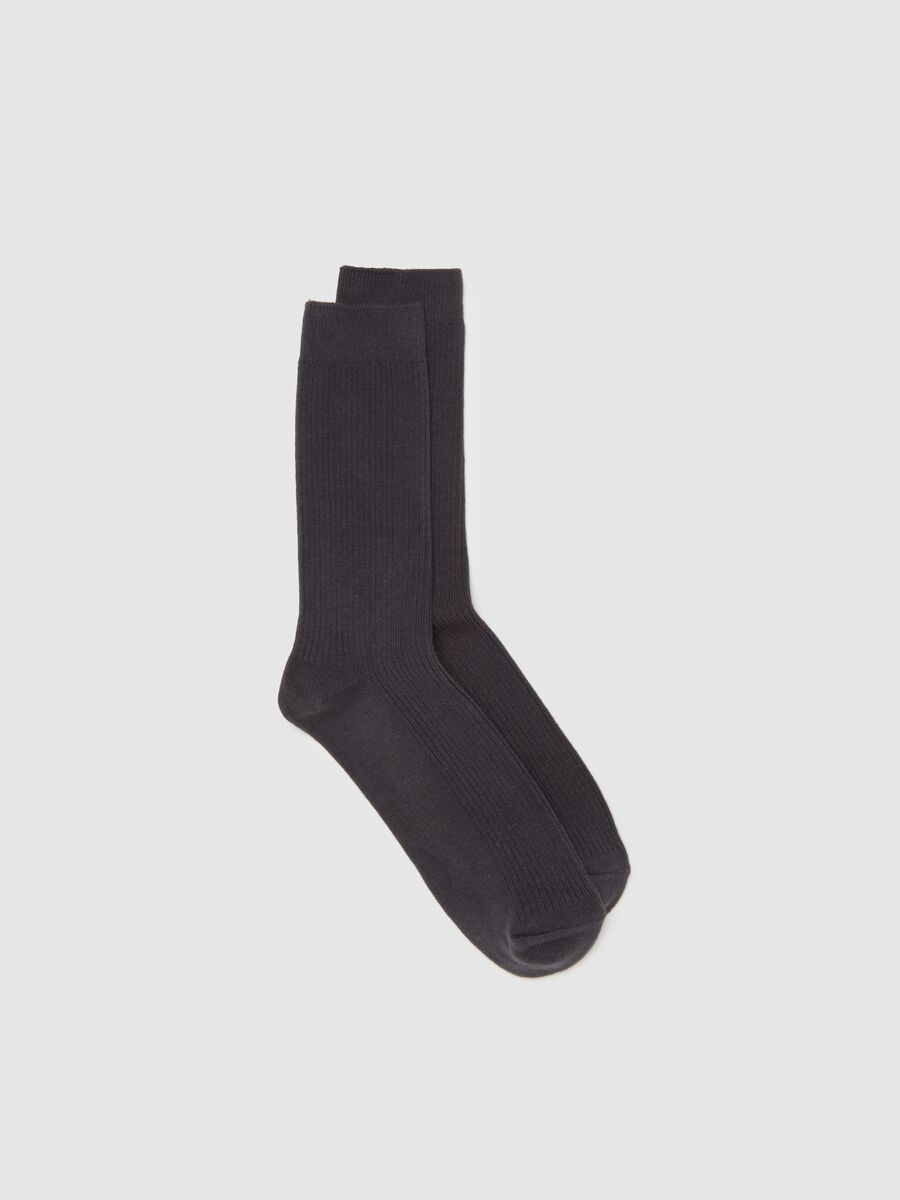Black Midi Cotton Blend Socks_0