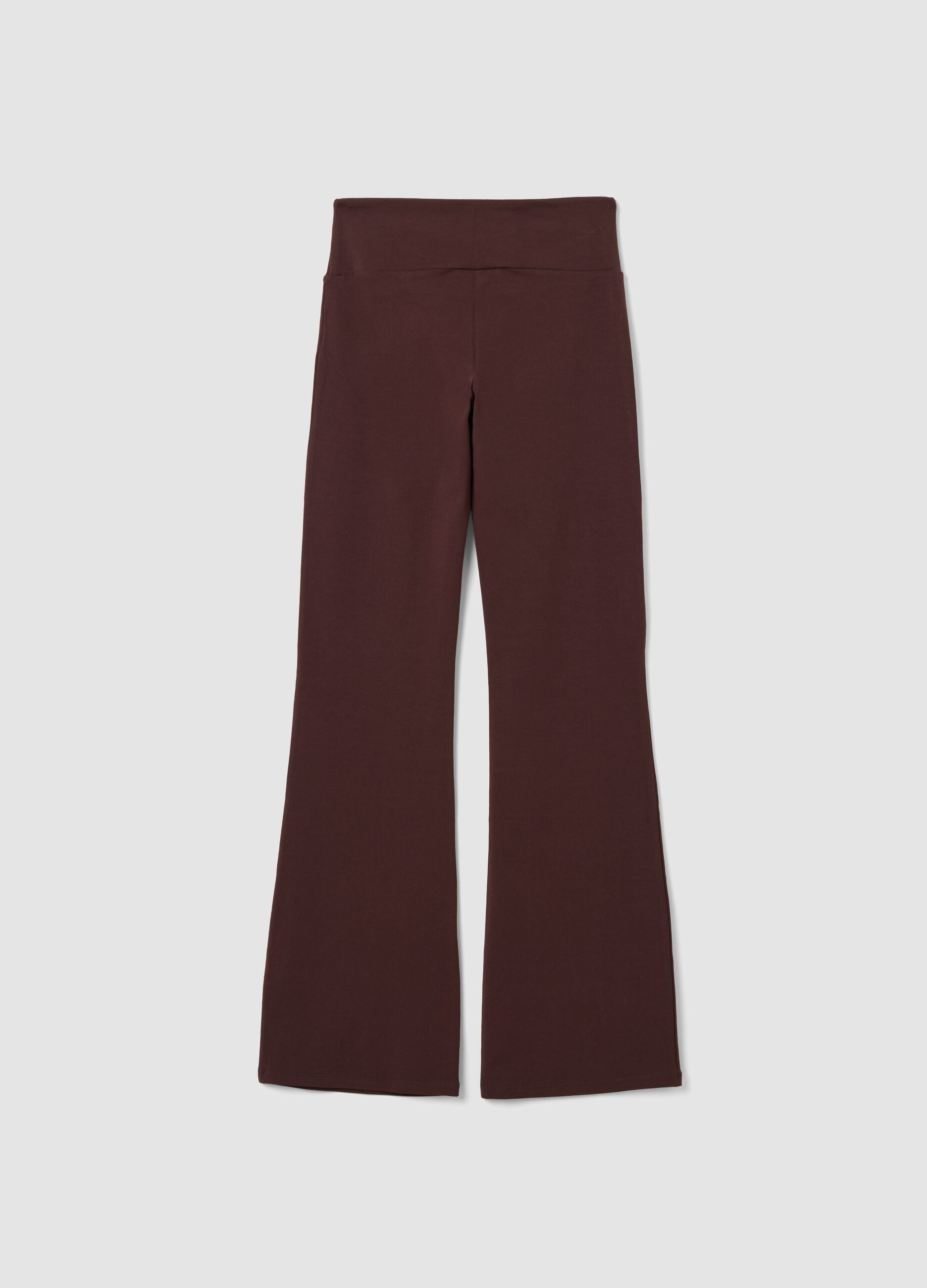 Brown stretch cotton flare trousers