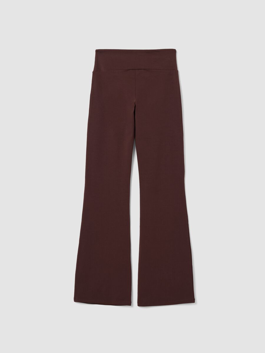 Brown stretch cotton flare trousers_1