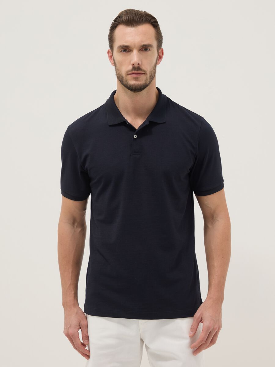 Black regular fit stretch cotton-blend polo_0