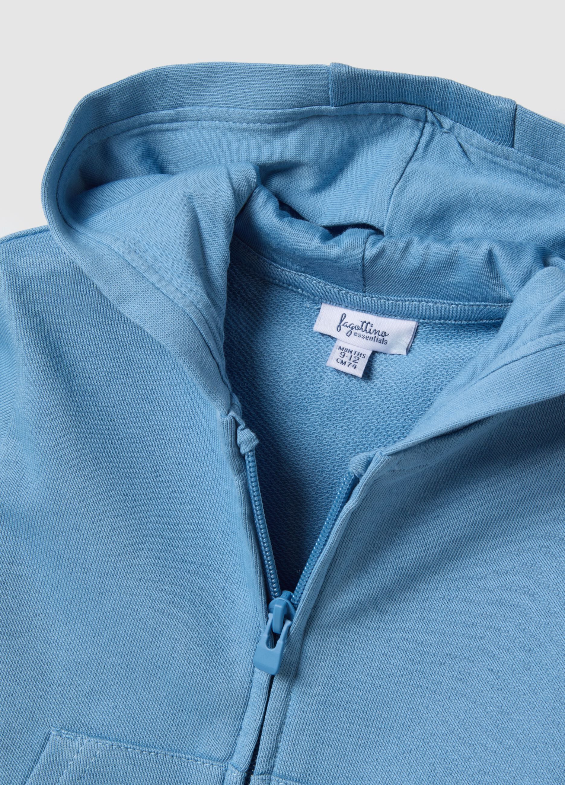 Blue pure cotton hoodie for boys in regular fit with zip