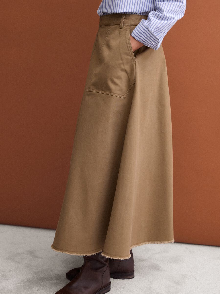 Brown midi skirt in pure cotton_3
