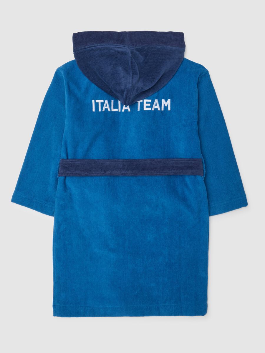 Blue children's hooded bathrobe in pure cotton with print_2