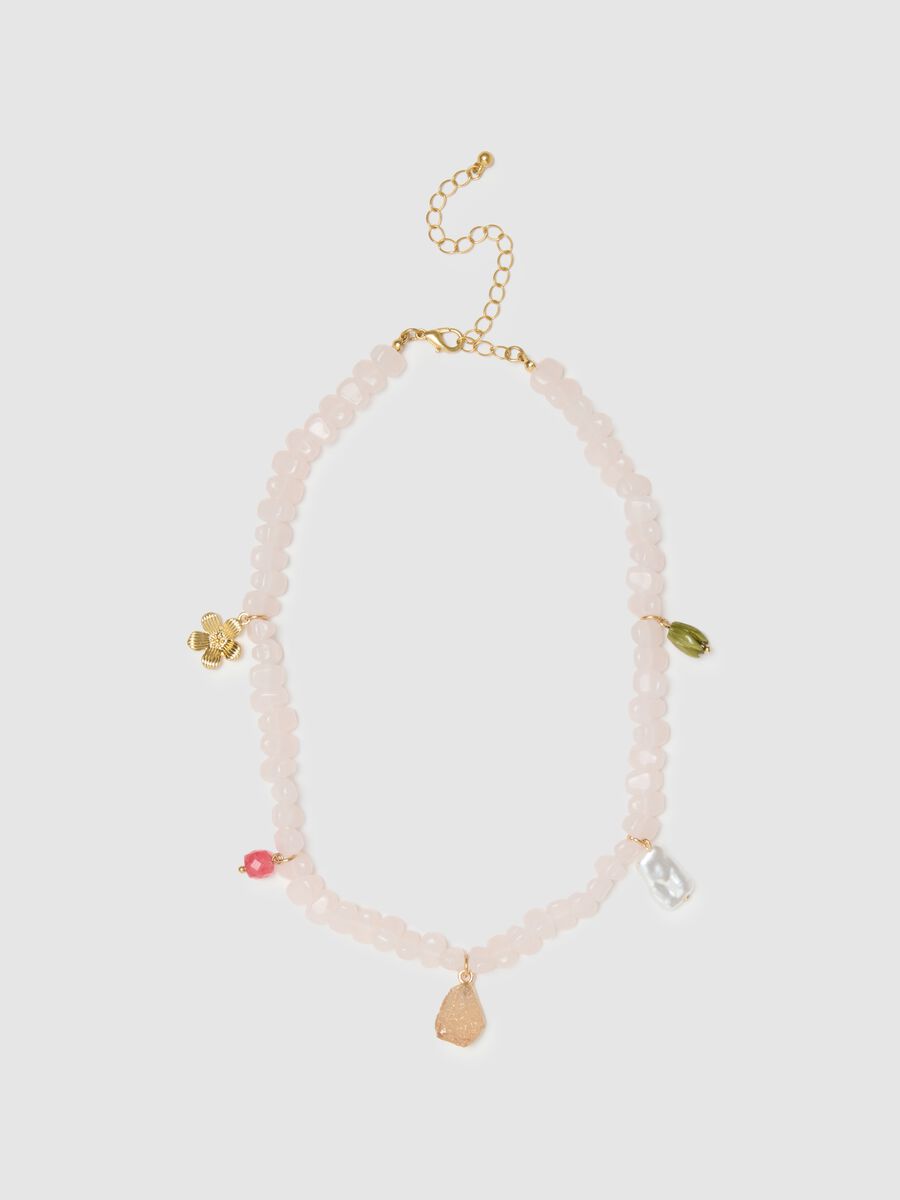 Pink glass necklace with charms_0