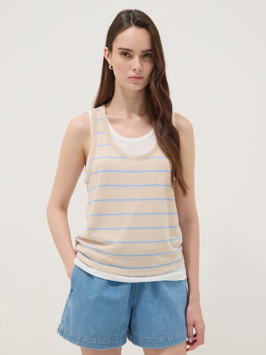 Tank top beige in misto viscosa a righe regular fit_0