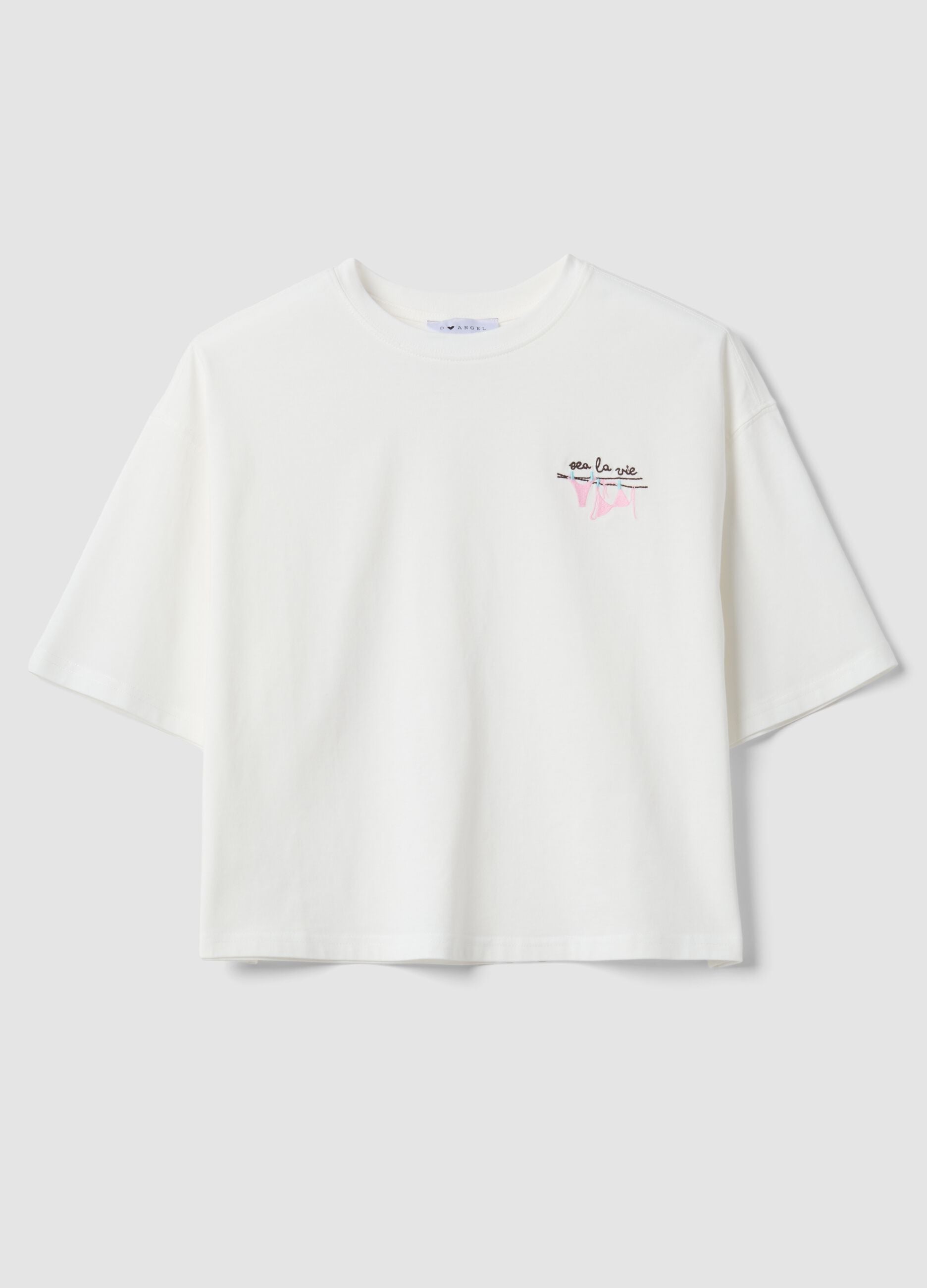 White pure cotton T-shirt with embroidery, boxy fit