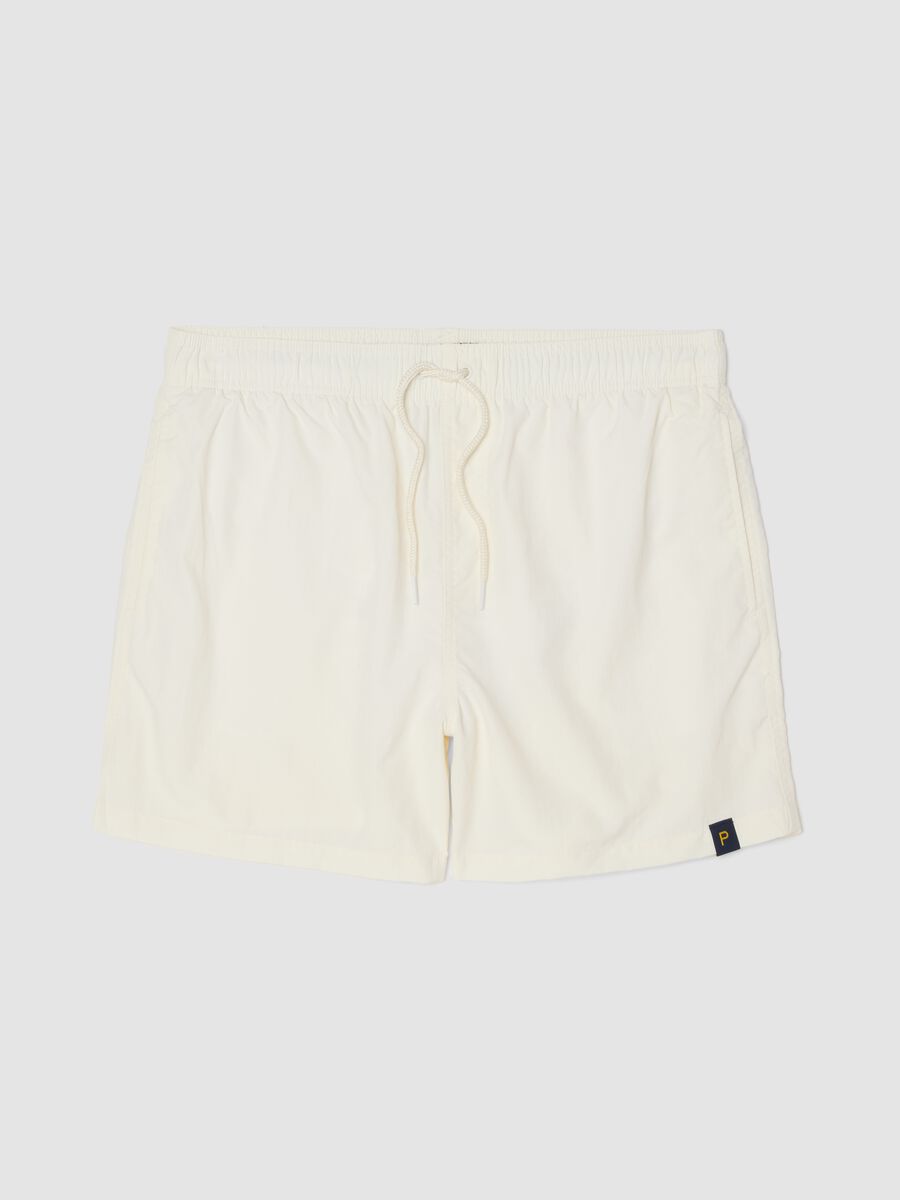 Boxer da mare bianco con vita elasticizzata e coulisse_0