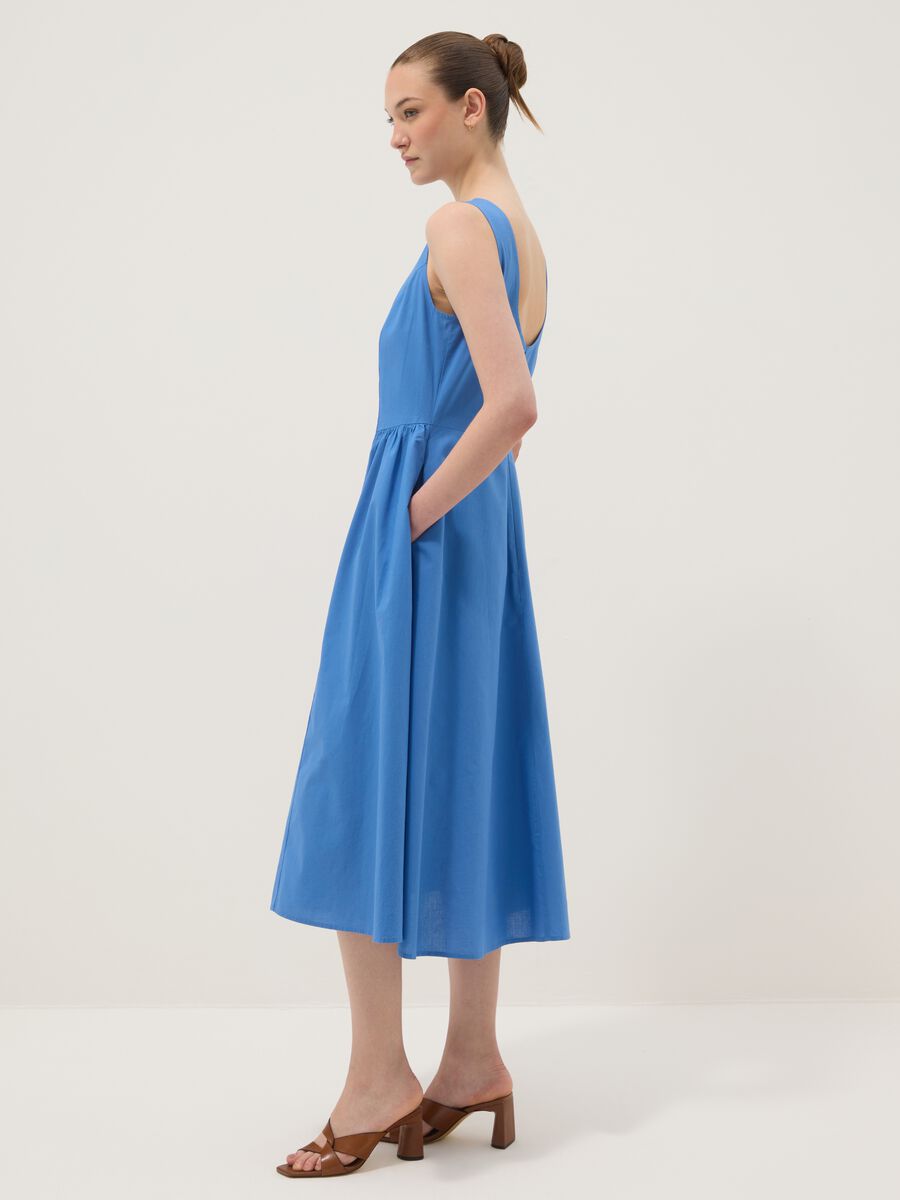 Blue pure cotton dress with boat neckline_1