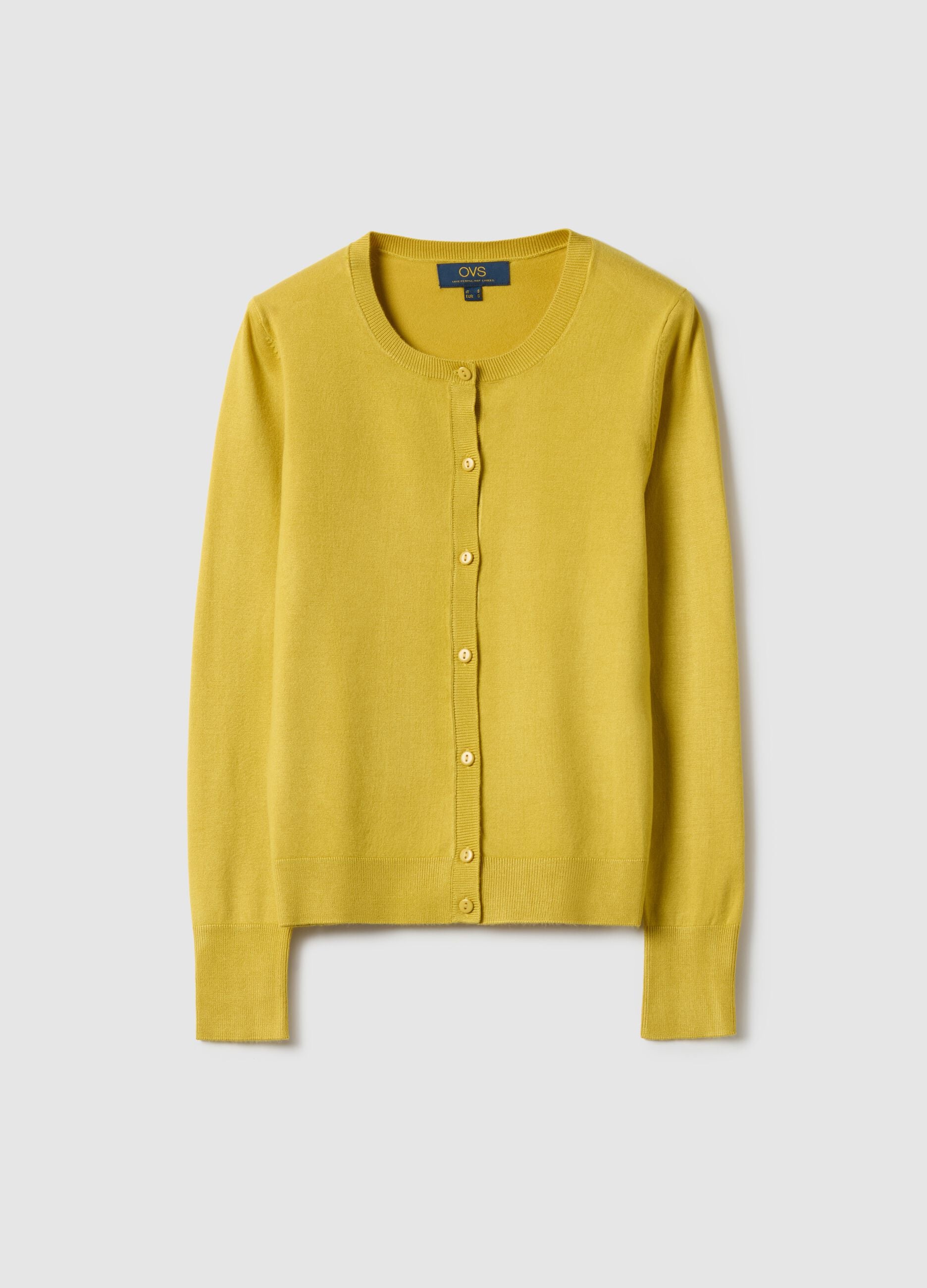 Yellow Crew Neck Regular Fit Cardigan