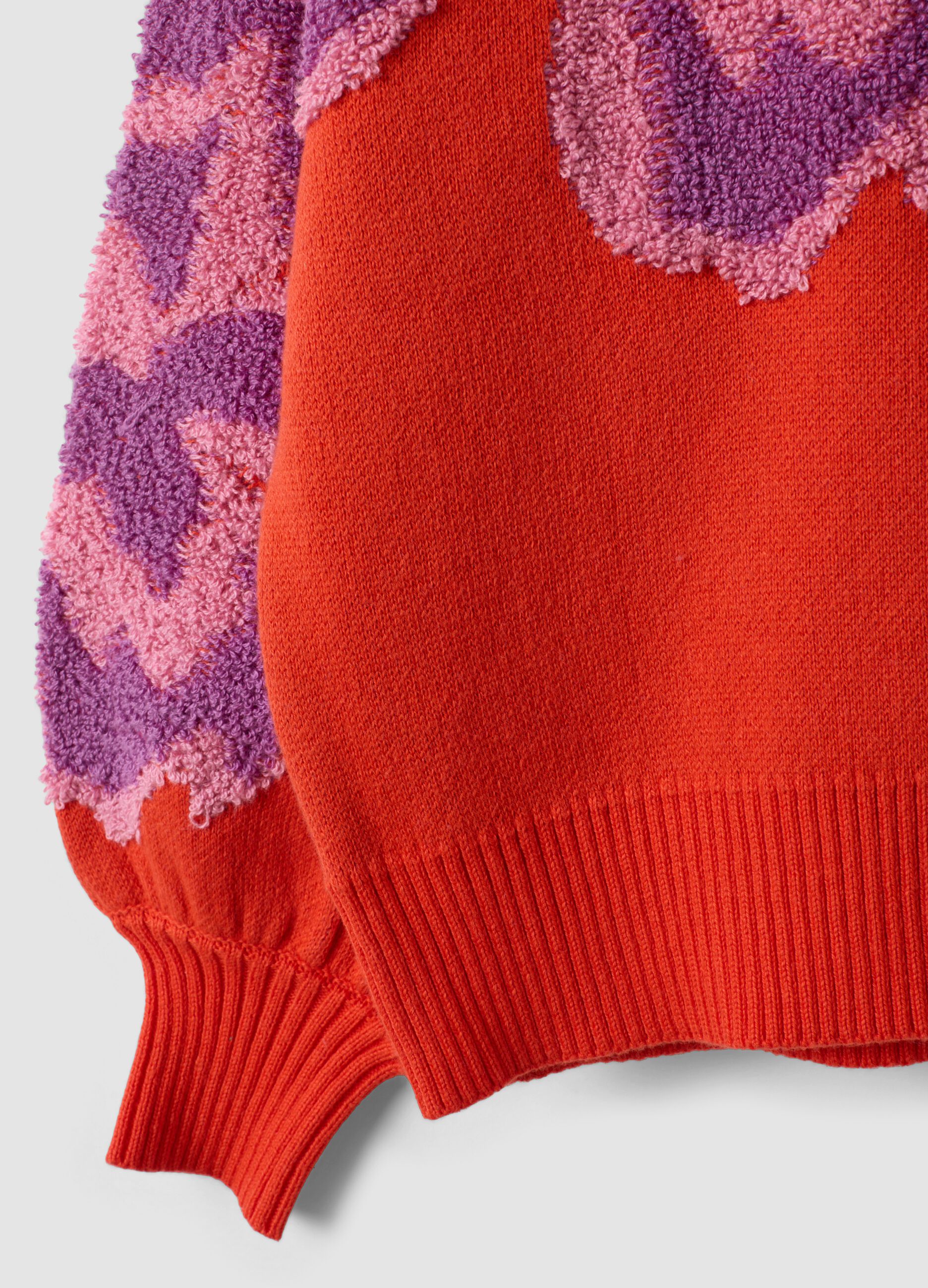 Red pure cotton crew-neck jumper with floral pattern for girls