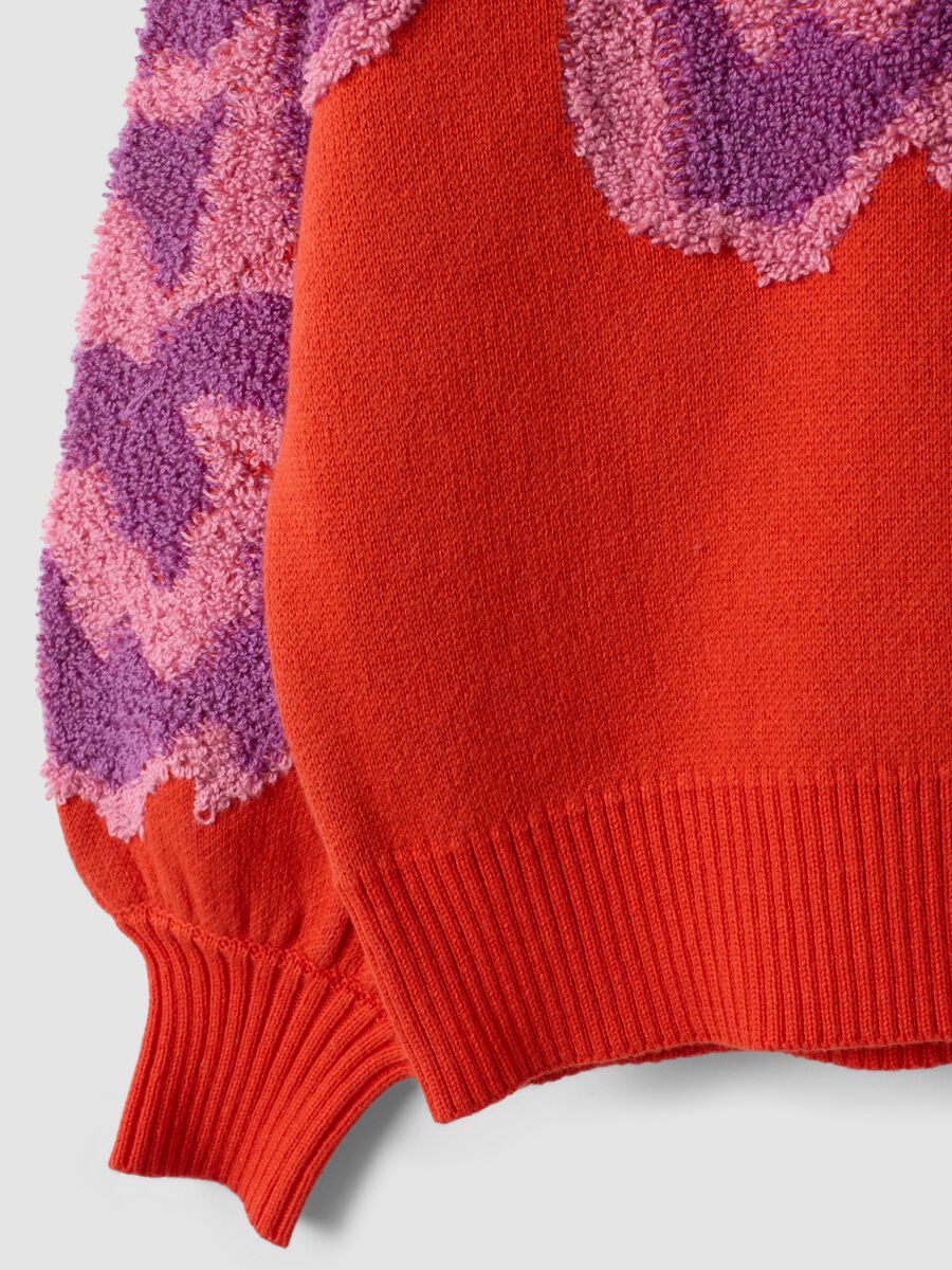Red pure cotton crew-neck jumper with floral pattern for girls_6