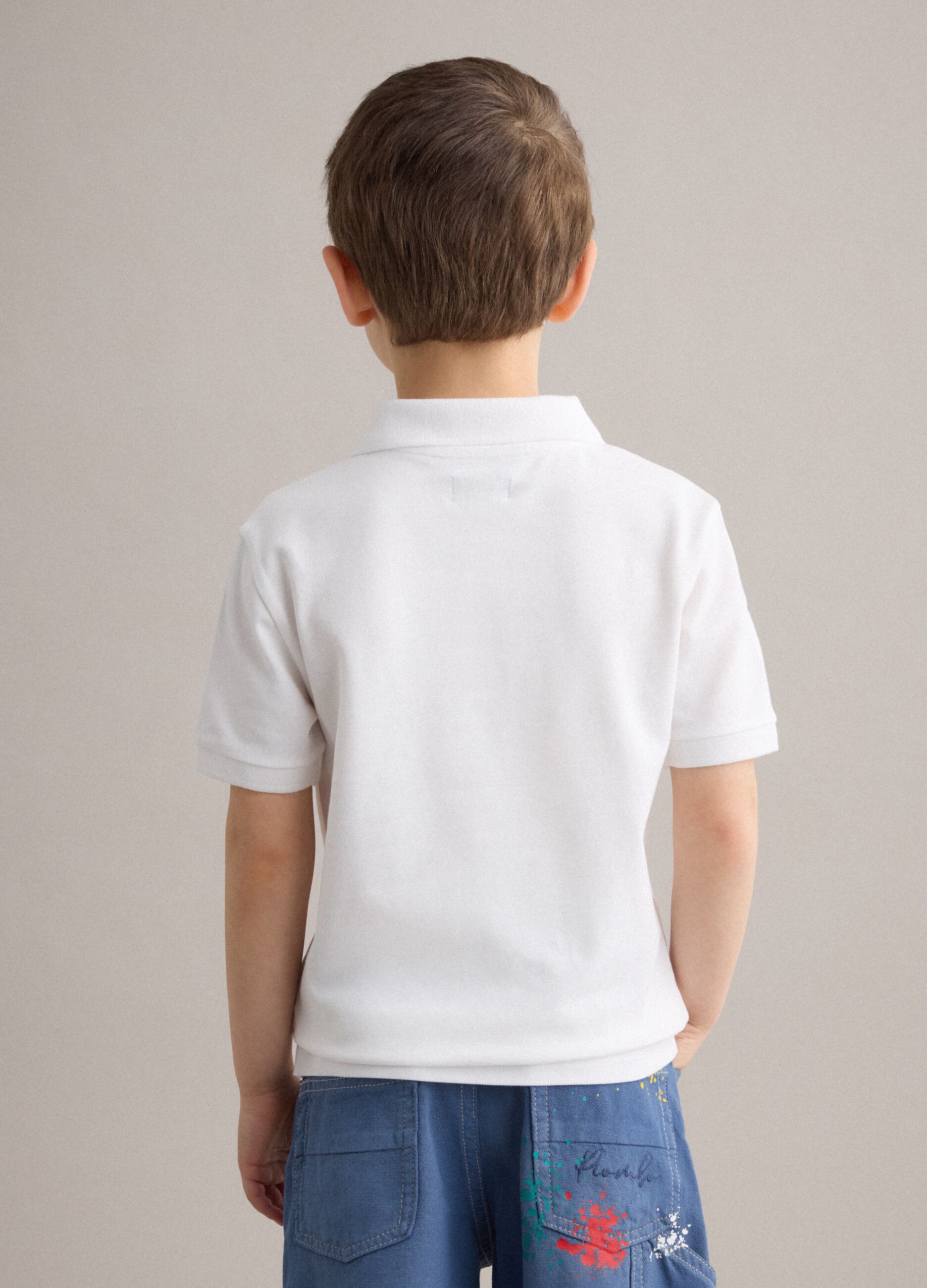 Stretch cotton white polo shirt for kids regular fit